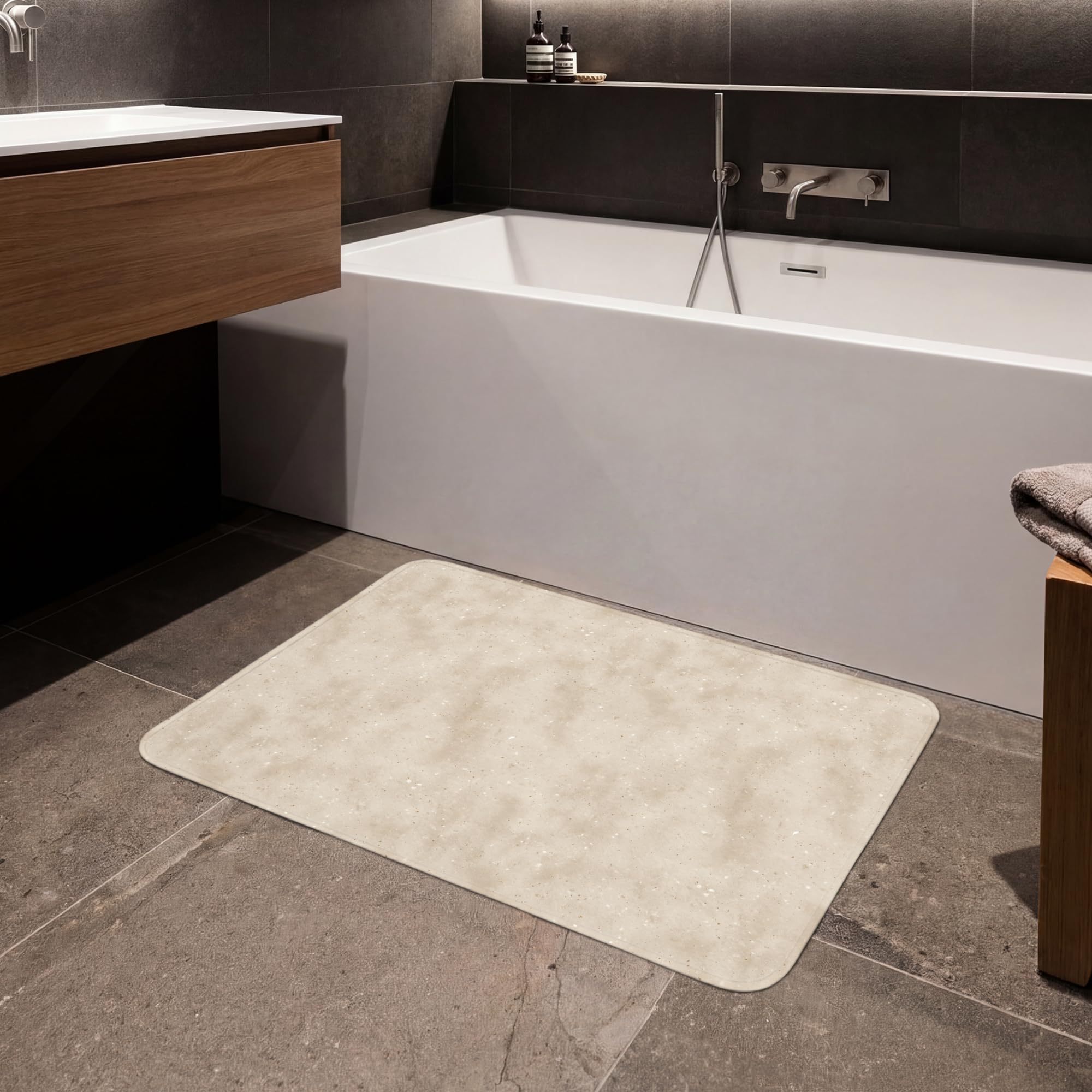 Bath Mat Alfombra Baño Alfombrilla Alfombras Ducha Lavable | 90x60 cm - Rectangular - Antideslizante Tapete Banheiro Decoración Textura - Moteado - Beige
