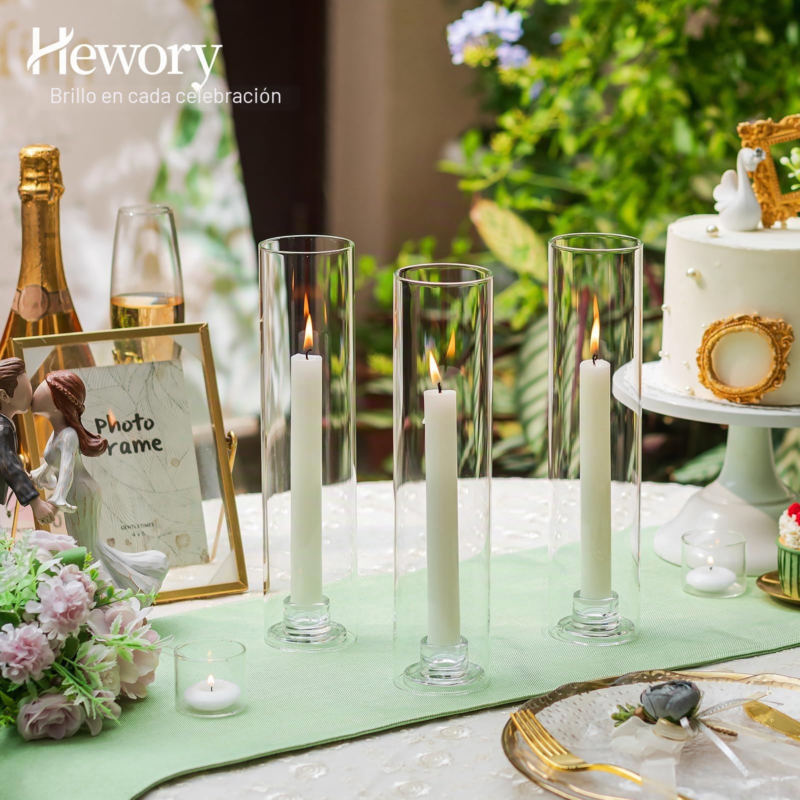 Hewory Portavelas de vidrio Hurricane – juego de 6 portavelas para velas cónicas, decoración moderna para mesa de boda, decoración de mesa navideña