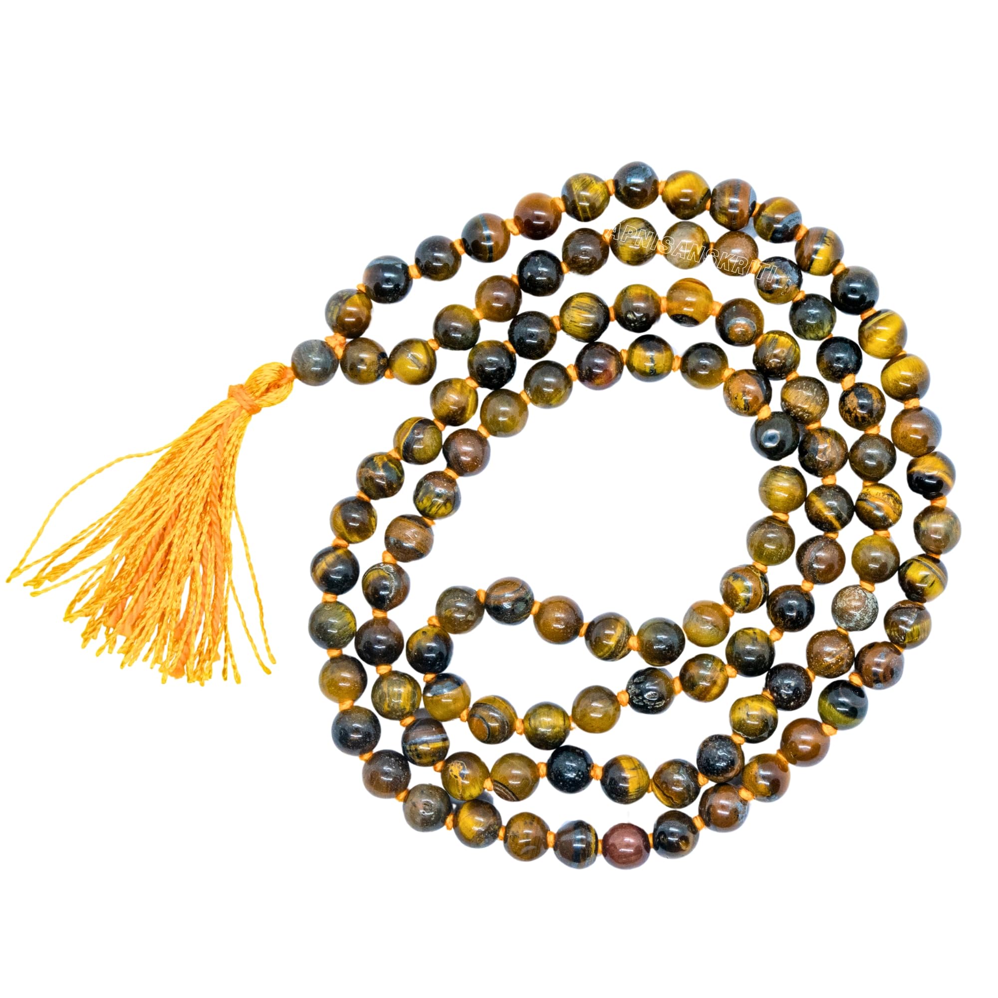 Apnisanskriti Lab Certified Tiger Eye Mala (108 Beads, 27inch, 6mm) - Brown - Precious Gem Stone - Pack of 1-image-46