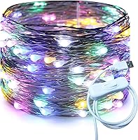 Vista 19 de RUICHEN Hilo de plata de 66 pies con 200 luces LED USB, guirnalda de luces de hadas con interruptor de encendido/apagado (blanco cálido)