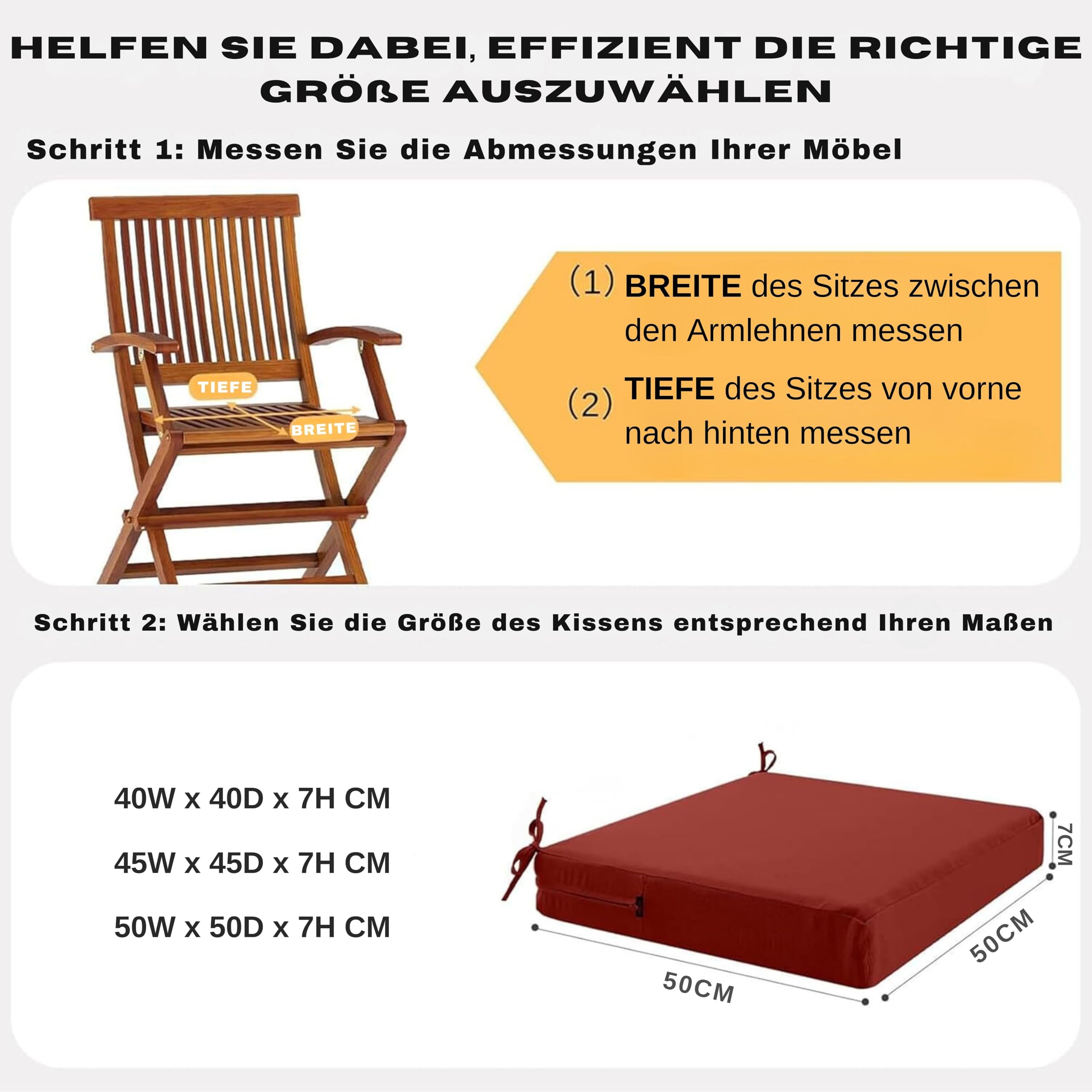 Lot de 2 coussins de chaise - 50 x 50 cm - En mousse imperméable - Pour l'extérieur, le jardin, la terrasse, la salle à manger - Rouge brique
