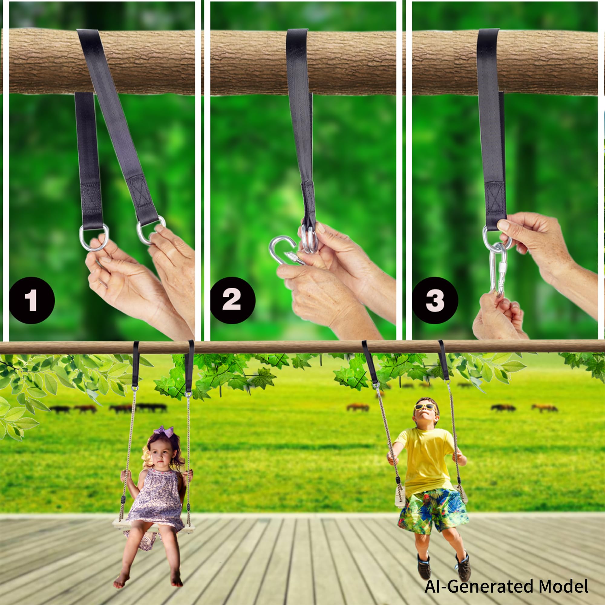 KINSPORY balançoire en Bois, balançoire pour Enfants | balançoire extérieure en bois avec corde de chanvre réglable – pour l'intérieur et l'extérieur, charge maximale de 130 kg