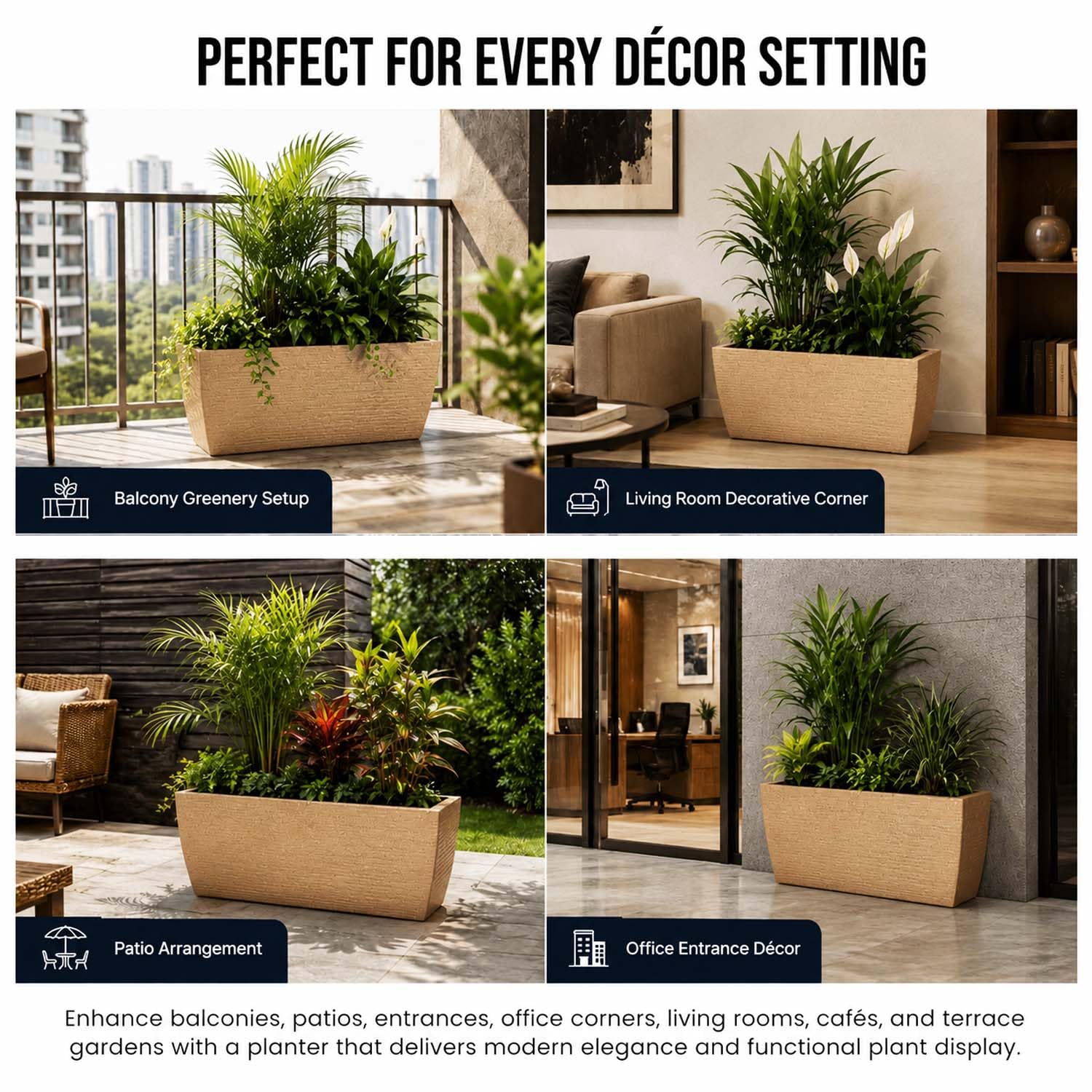 Go Hooked Rectangular Planter - Modern Stone Design -5