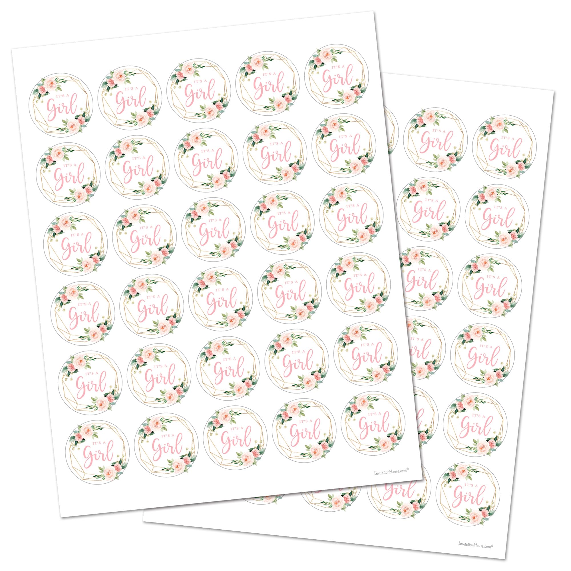 Amazon.com: 60 cnt Blush Pink Floral It's a Girl Stickers : Office