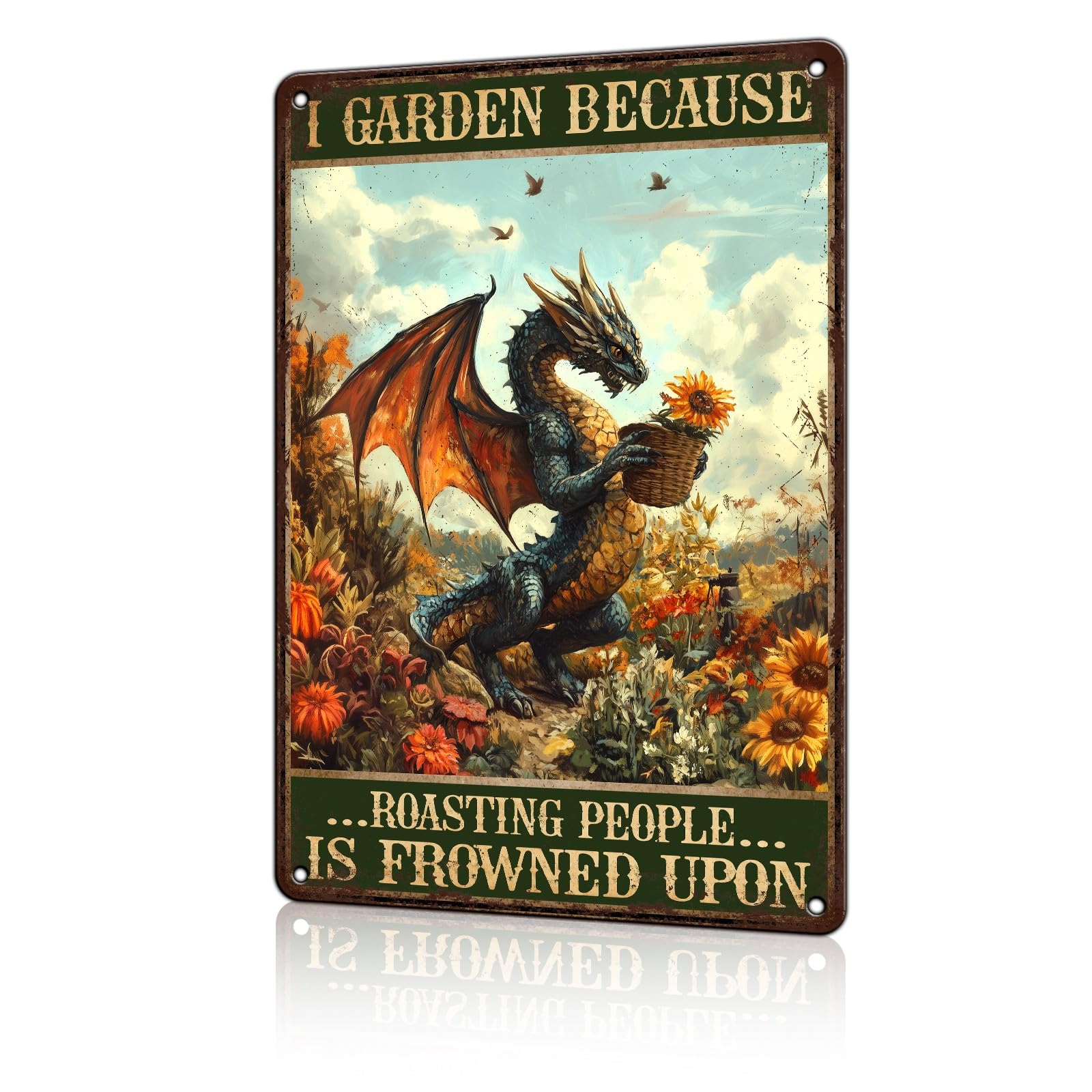 Anceky Aluminum Metal Signs I Garden Because Roasting People Is Frowned Upon Dragon Tin Sign for Home Kitchen Retro Decor Yard Garden Outdoor 12×8 Inch
