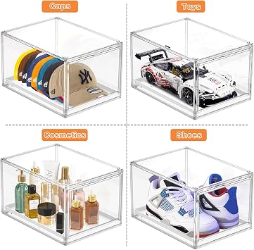 Hat Storage Box for Baseball Cap, Stackable Hat Organizer Drawer, Clear