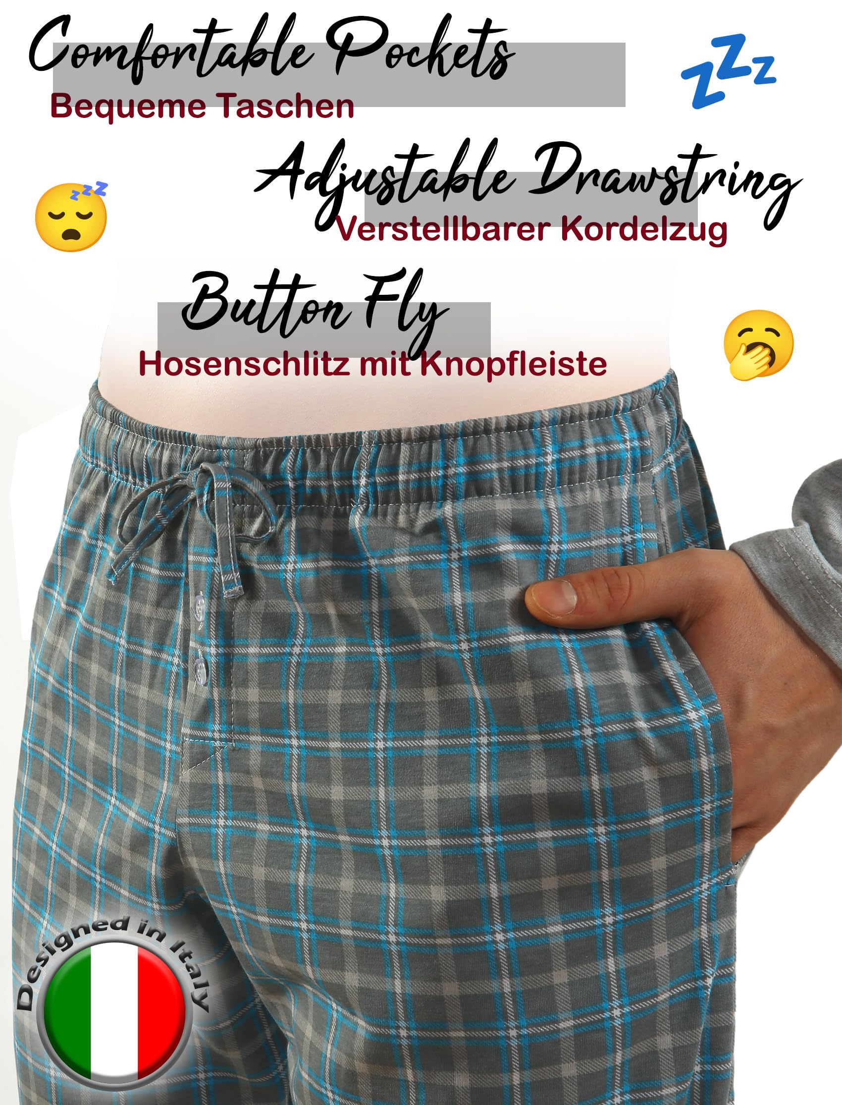 Sesto Senso Pijama Hombre Largo Algodon Inverno Clásico 2 Piezas Ropa De Dormir Conjunto Camisa Manga Larga Pantalones Largos