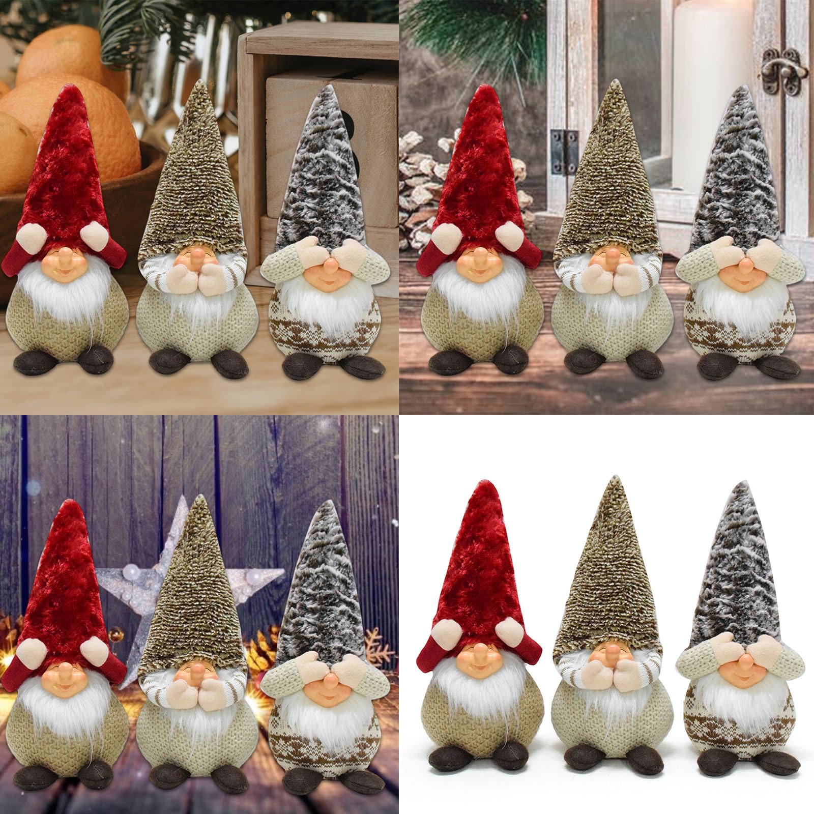 3 figuras de gnomos de Navidad para decoración del hogar, figuras de poliéster enanas hechas a mano para suministros de fiesta de oficina