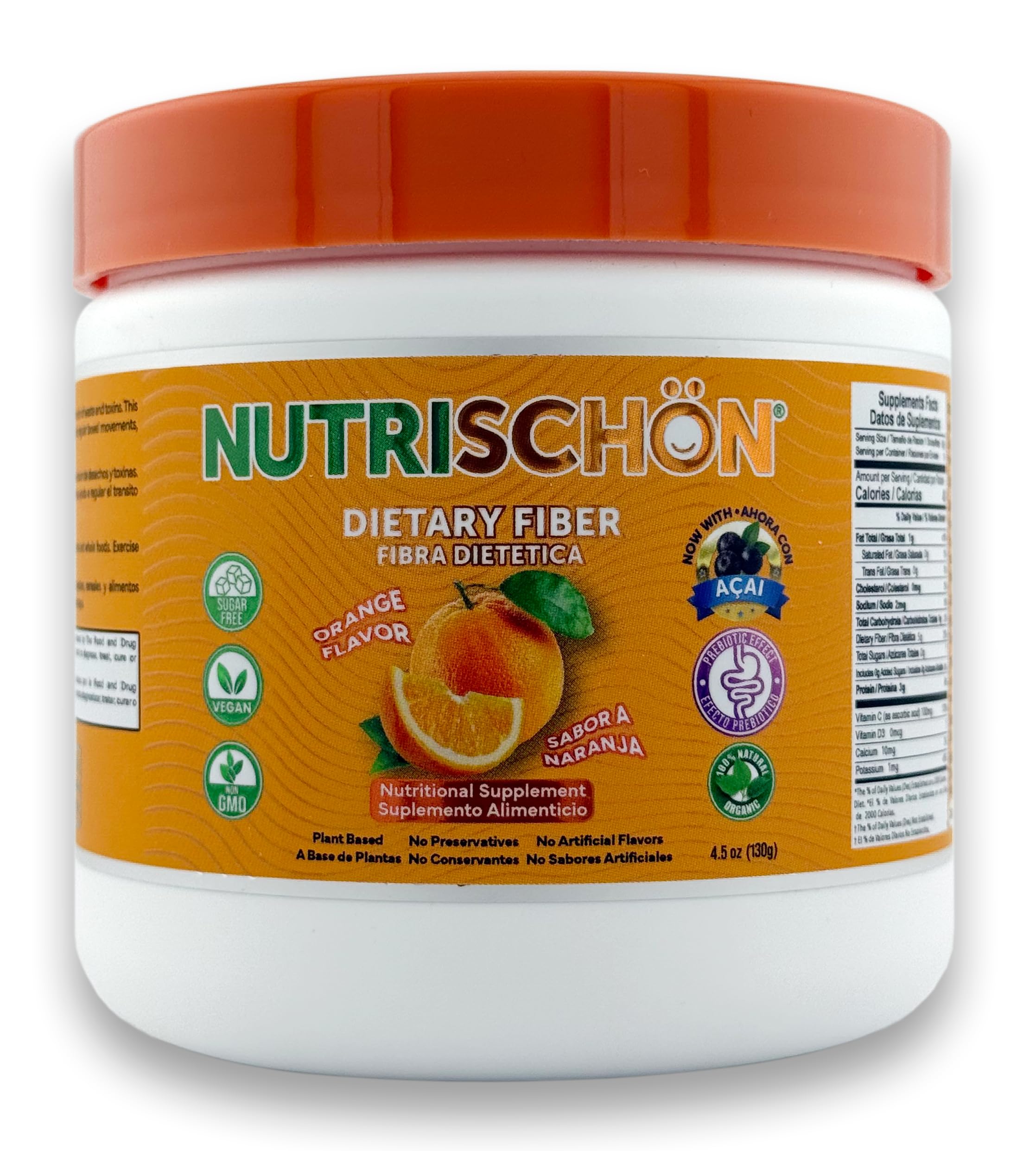 NUTRISCHÖN – Suplemento de Fibras Alimentares com Açaí, Sabor Laranja, 127,58 g