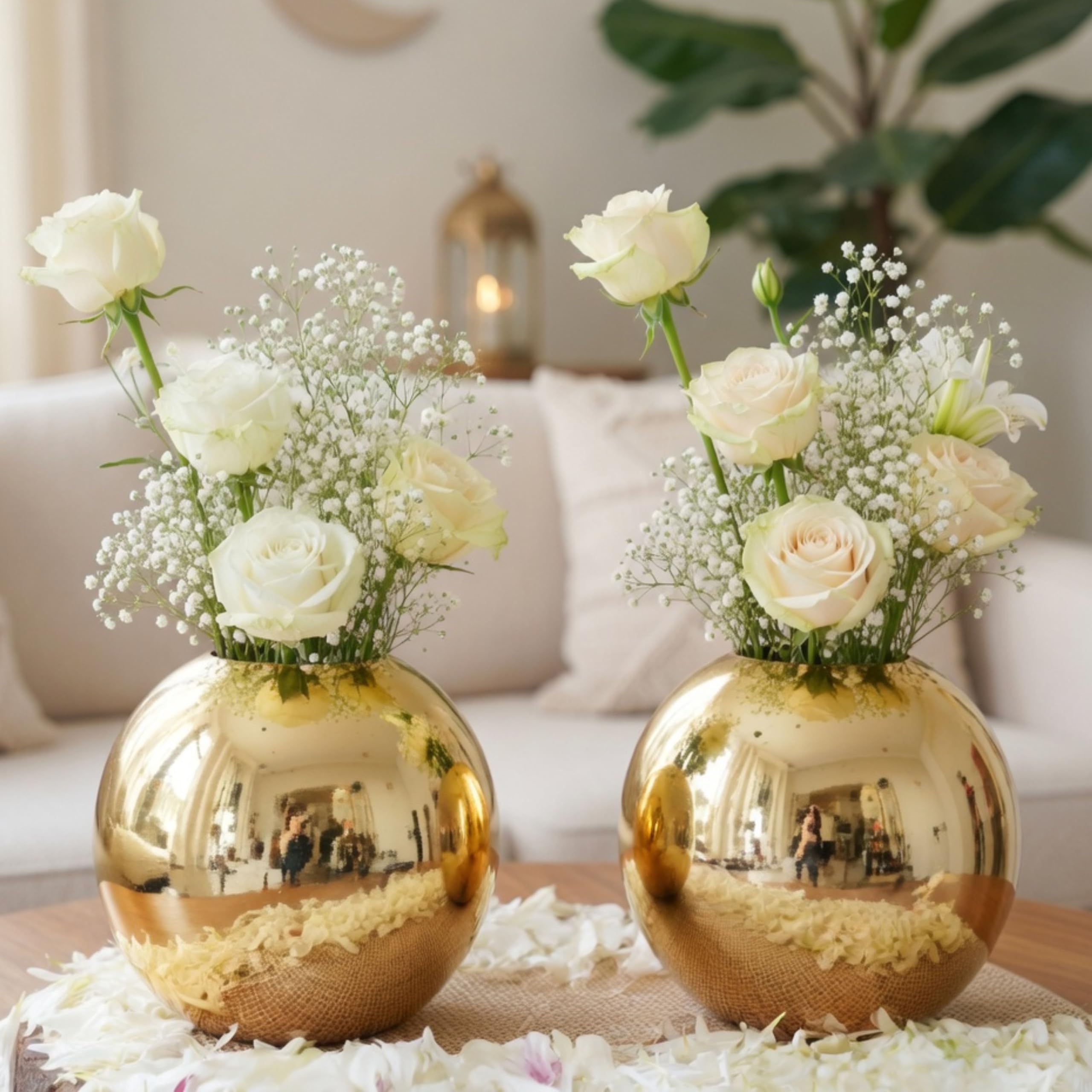 Gold Ball Vases - Set of 2 for Home Decor -9 Gold Ball Vases - Set of 2 for Home Decor -9
