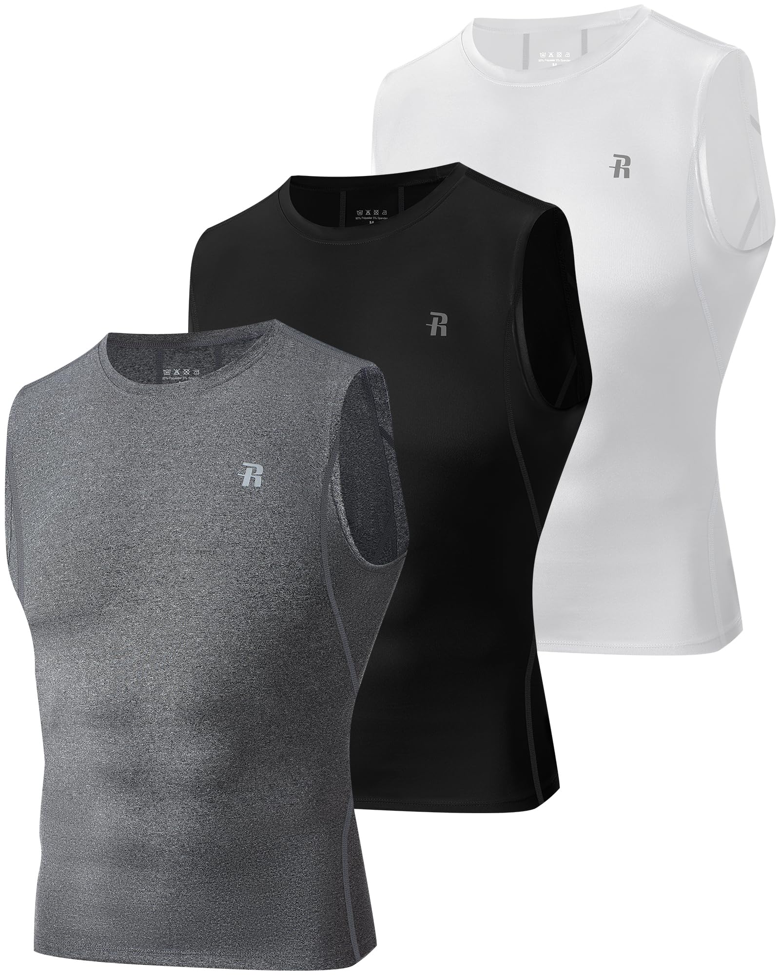 Runhit 3 Pack Men's Compression Shirts Sleeveless Workout Athletic Tank Top Sports Base Layer Undershirt for Running Gym