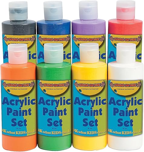 Juego de pintura acrílica (8 botellas seguras y no tóxicas de colores brillantes) Artesanía y actividades para niños