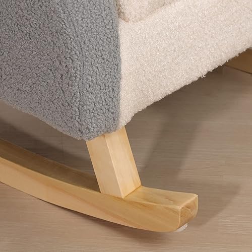Miniatura 8 de Qaba Sofá para niños, mecedora para niños pequeños con marco de madera maciza, tela de vellón de cordero sintético, sillón para niños para guardería