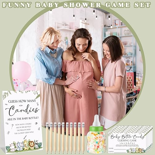 Miniatura 7 de 62 piezas de Baby Shower Games Guess How Many Candies Are in the Jar Game Signal, 50 pequeños juegos de adivinanzas, 10 lápices HB y botella de