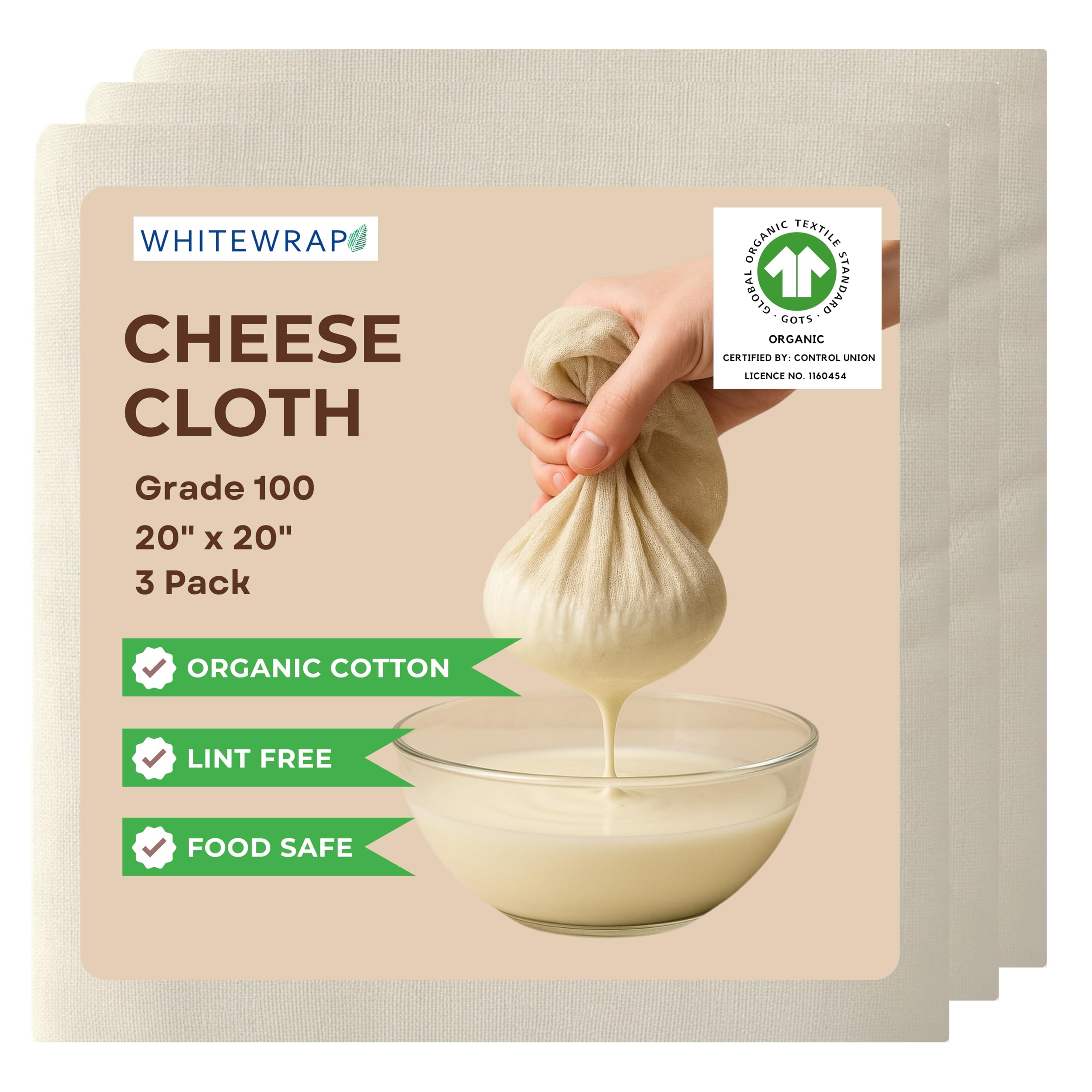 Étamine En Coton Bio Non Blanchi - 2 Carrés Réutilisables 58,4 X 58,4 Cm - Ourlés, Lavables - Pour Fromage, Lait Végétal, Bouillon