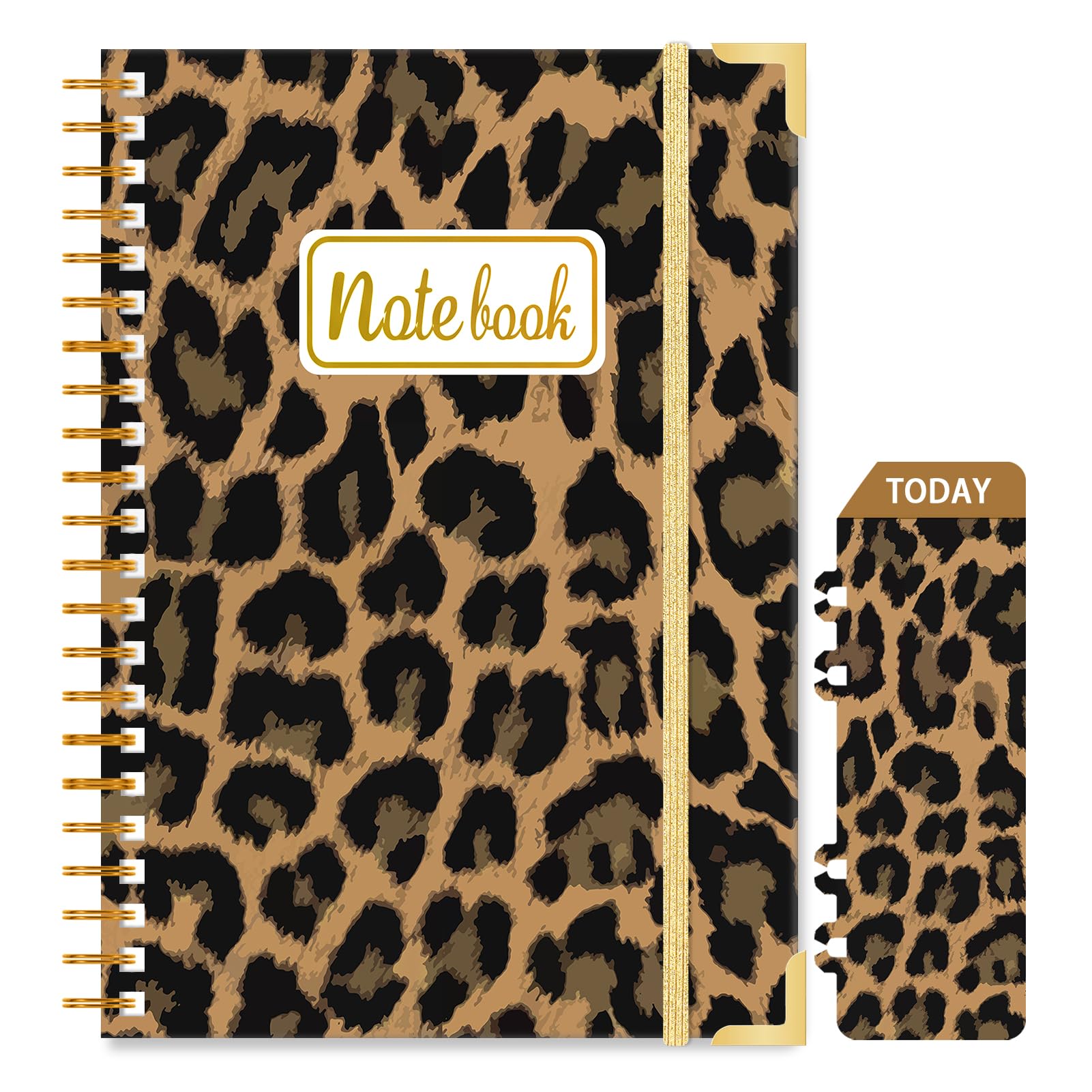Ksriylm Personalized A5 Notebook, 160 Pages/80 Sheets Wirebound Spiral Notebooks, 80GSM Lined Paper with Pocket & Bookmark, Waterproof Hardcover Notepad for Note Taking School & Office,Brown Leopard — image 1