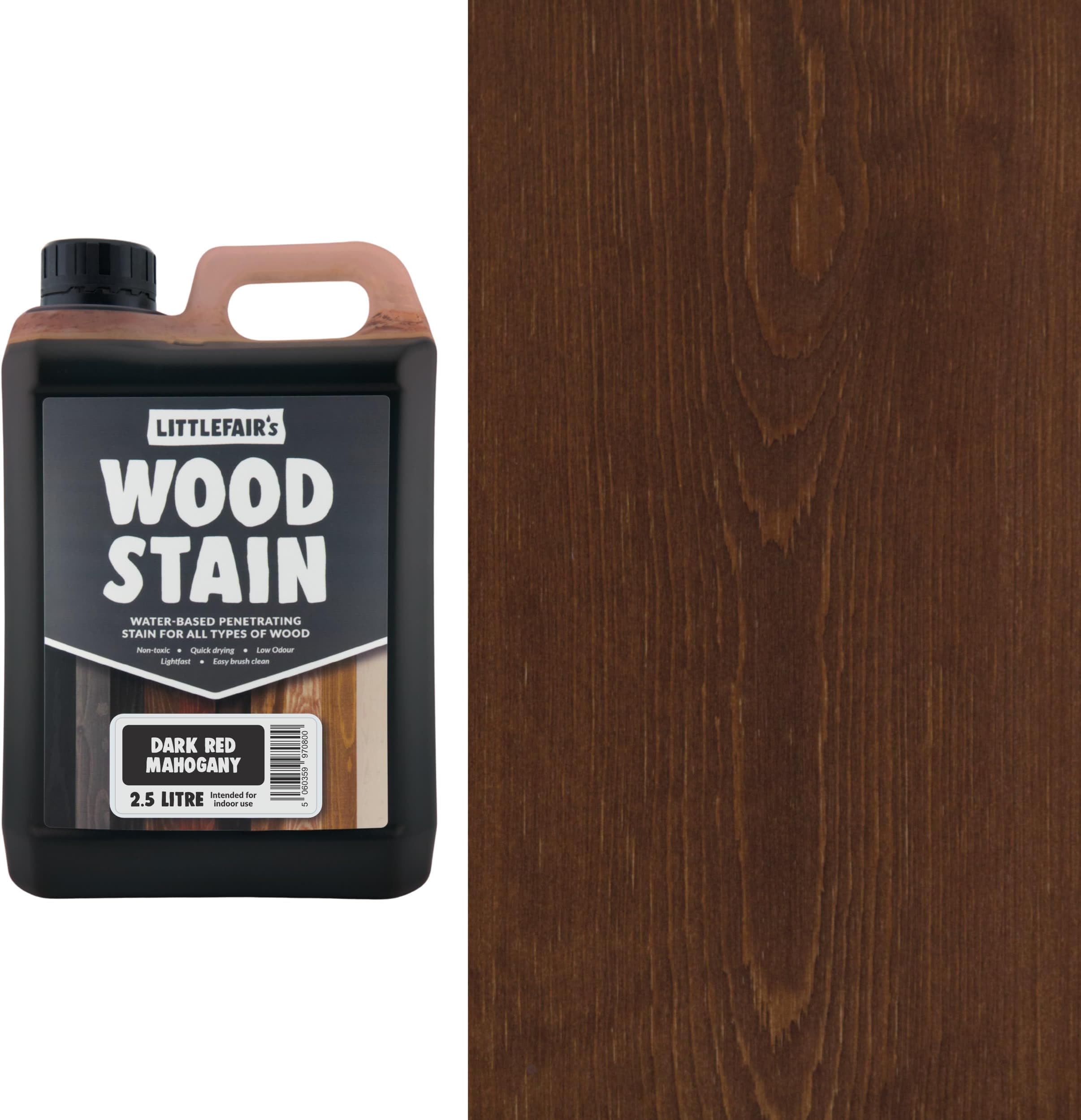 Littlefair's Wood Stain Water-Based - (Dark Red Mahogany) – Non-Toxic, Eco-Friendly & Quick Drying - Easy-to-Apply, Concentrated Formula for All Wood Types – 2.5 LTR