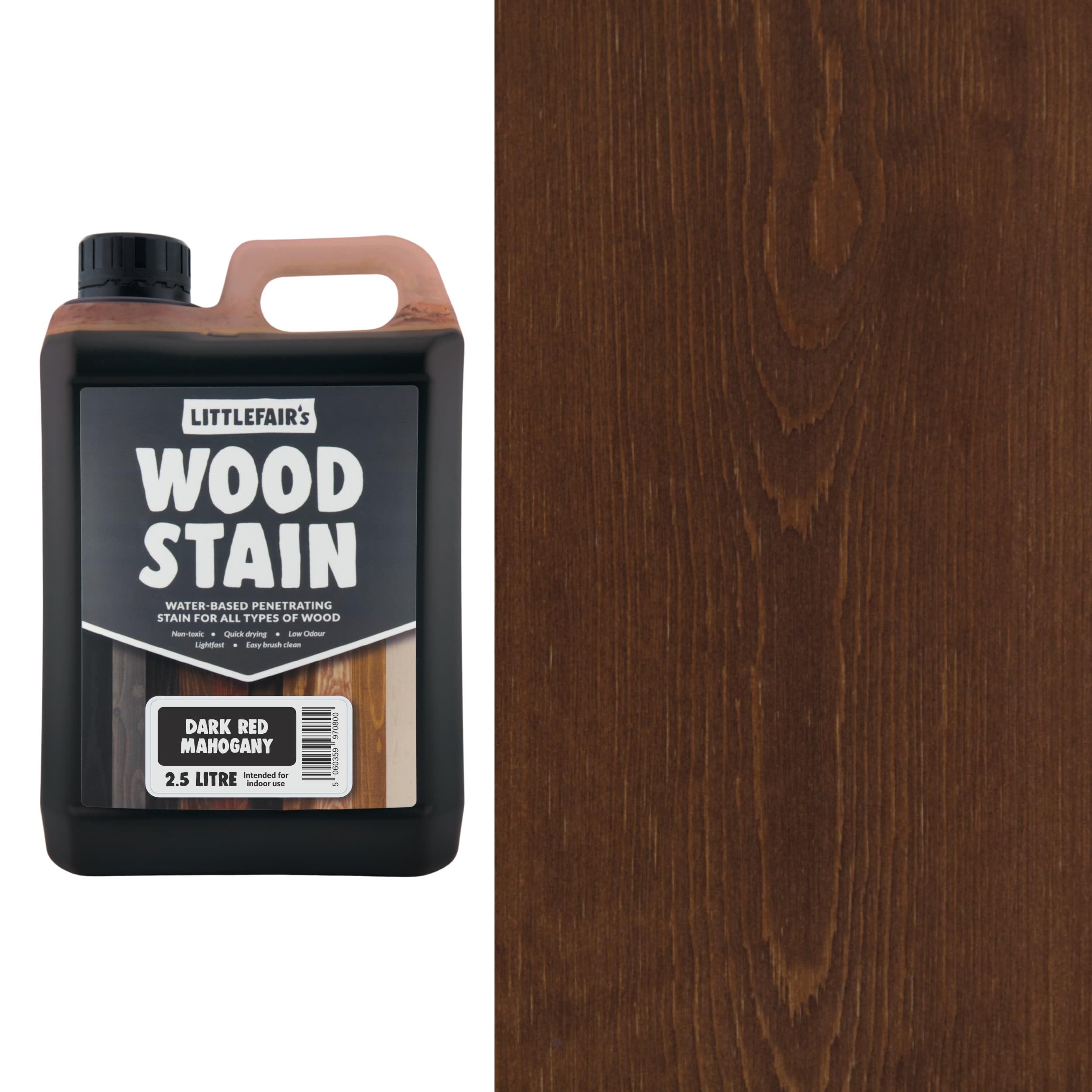 Littlefair's Wood Stain Water-Based - (Dark Red Mahogany) – Non-Toxic, Eco-Friendly & Quick Drying - Easy-to-Apply, Concentrated Formula for All Wood Types – 2.5 LTR