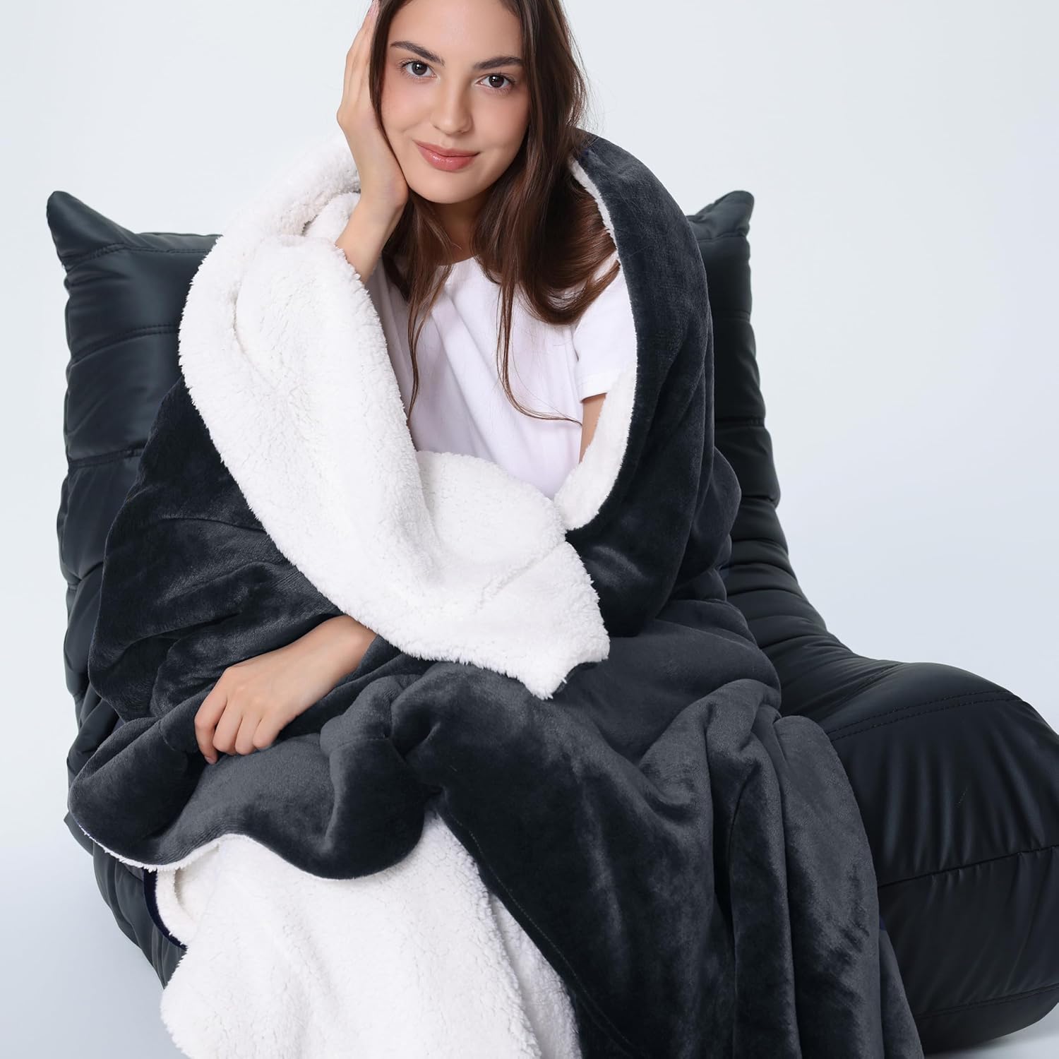 WDCOZY Sherpa Fleece Blankets Fuzzy Thick Warm Throw Blanket Super Soft Reversible Luxurious Fluffy Plush for Sofa Couch Bed Home Decor All Seasons Winter Blankets 90"x90" Charcoal Black - Image 8