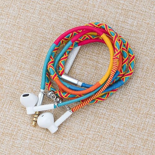 Miniatura 7 de URIZONS Auriculares de pulsera coloridos trenzados - Auriculares con cable de 0.138 in con micrófono remoto en la oreja auriculares deportivos para