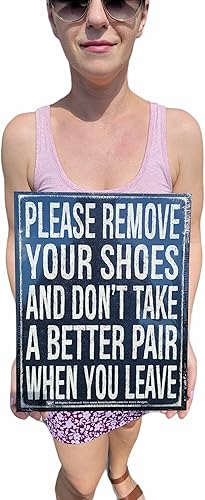 Miniatura 5 de AMERICAN WIT FUNNY - Letrero de metal con cita de metal de aspecto retro oxidado (16 x 12.5 pulgadas) (por favor, quita tus zapatos y no tomes un