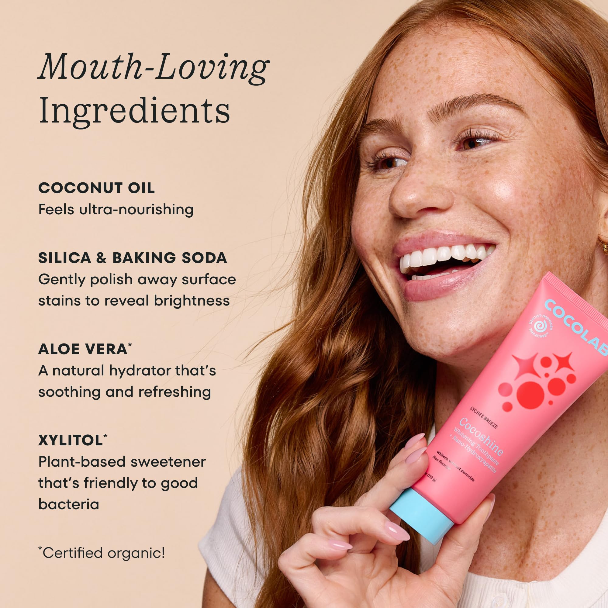 Cocoshine Teeth Whitening Toothpaste by Cocolab, Nano-Hydroxyapatite Toothpaste, Non-Fluoride with Xylitol and Coconut Oil, Gently Formulated for Sensitive Teeth, for Adults and Kids, Mint, 4 Oz