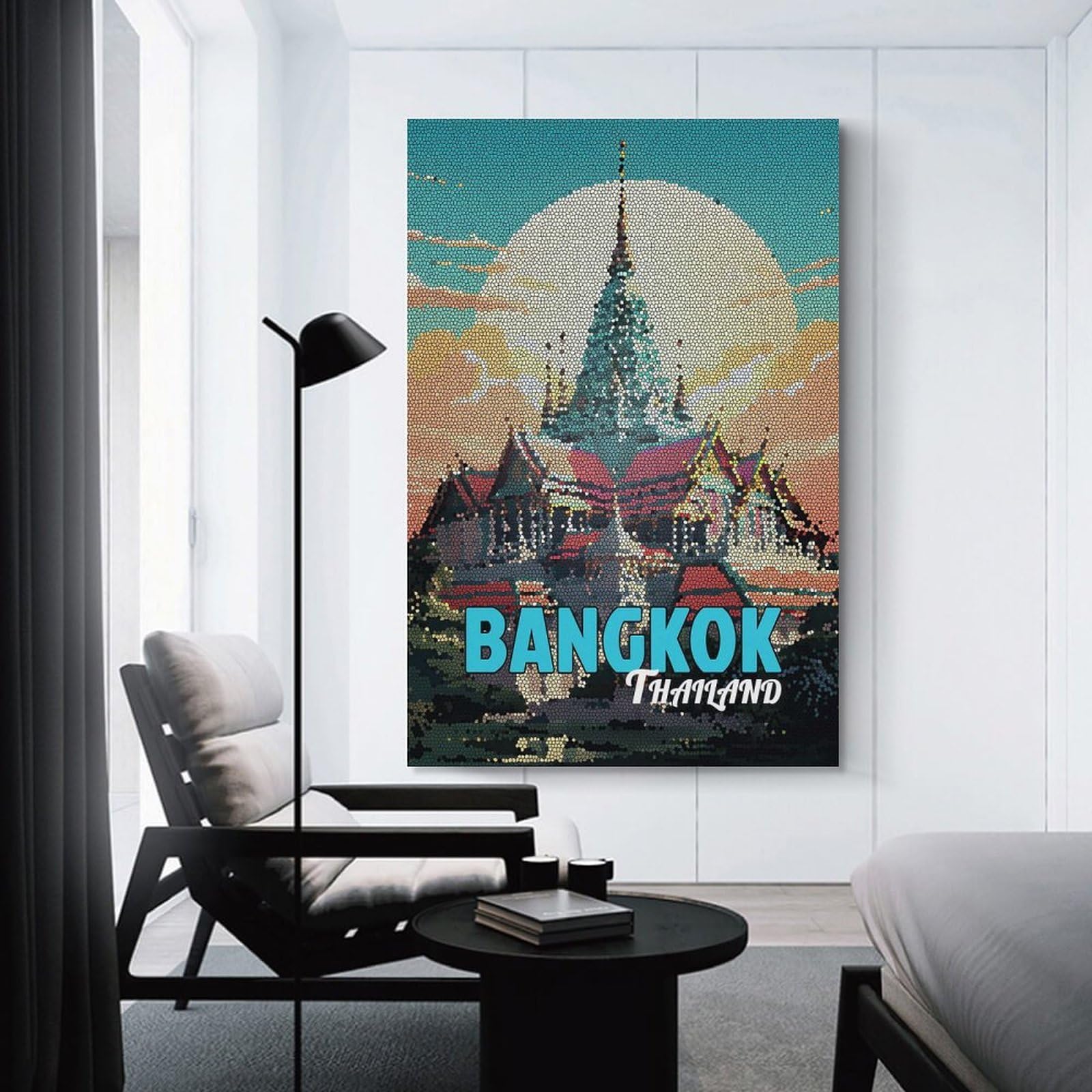 Junmoney Bangkok Thailand Mosaic Art Canvas Wall Decor 24x36inch(60x90cm), for Lounge, Study, Hallway Or Flat Walls, Canvas Wall Art That Fits Changing Layouts