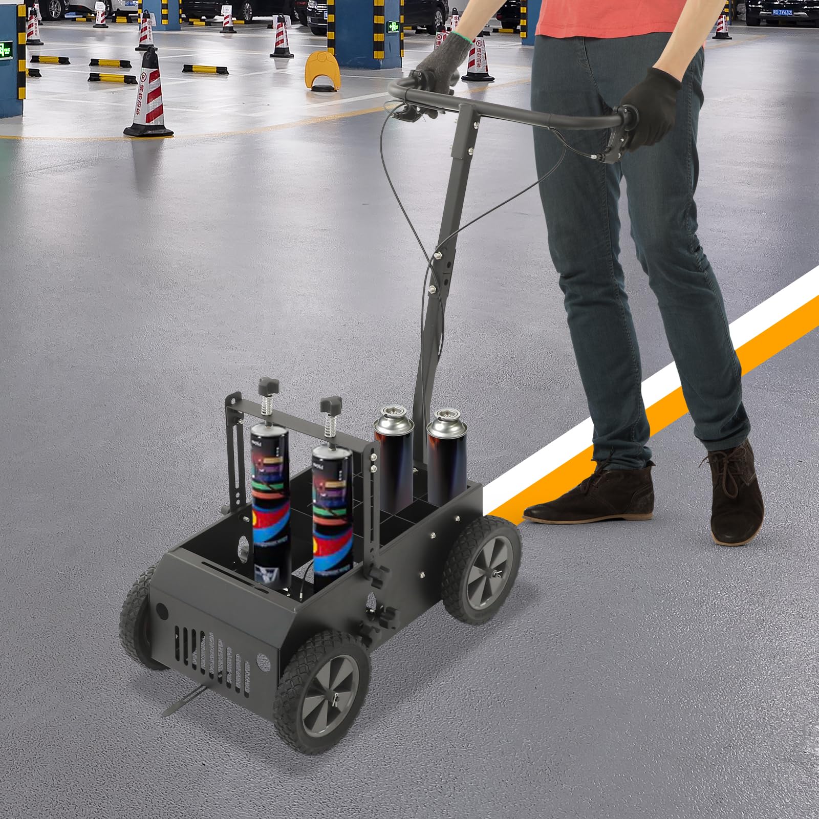 Macchina di marcatura linea, doppia riga regolabile, per marcatura a pavimento, linea larga 10-13 cm