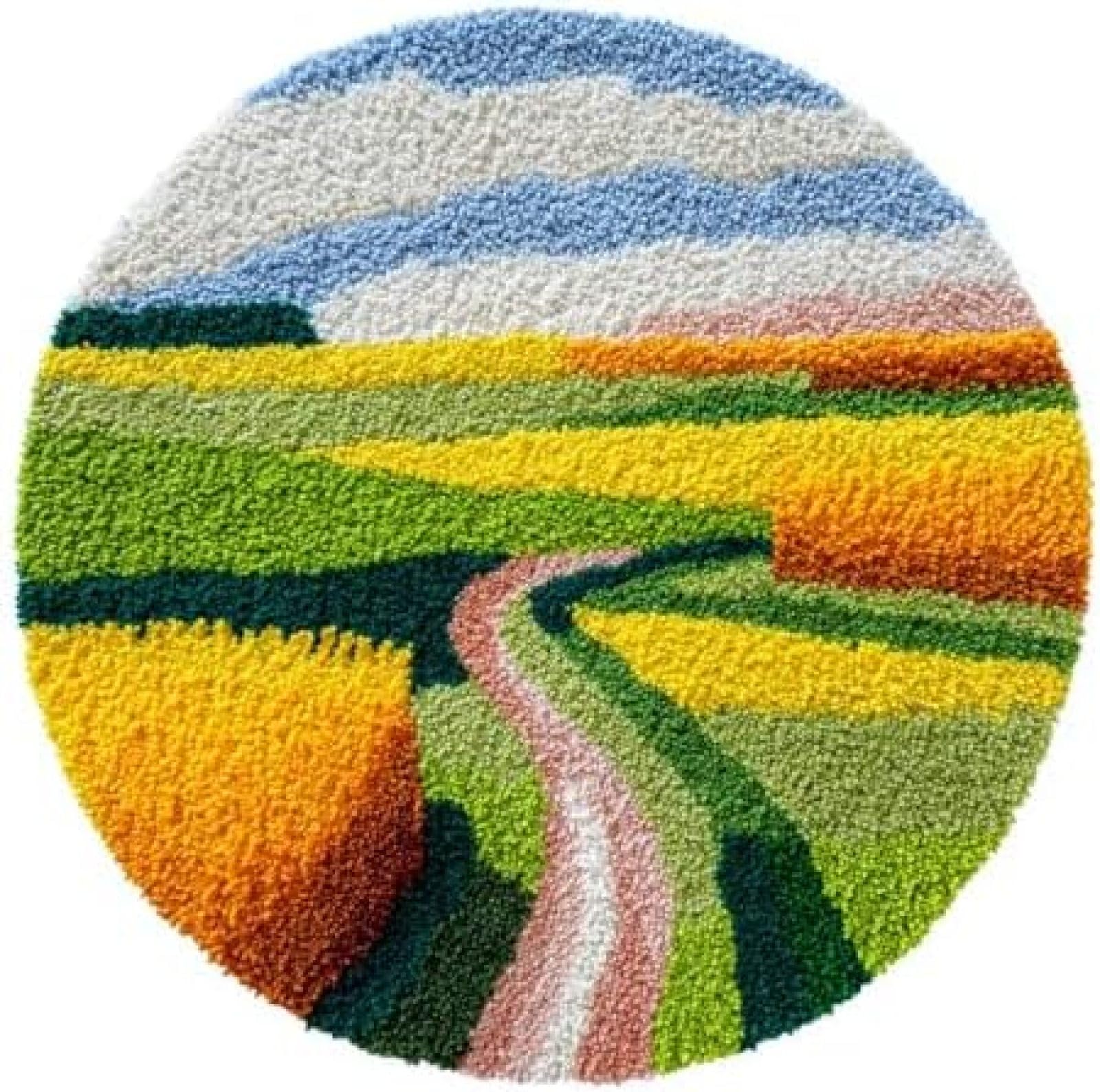 XDEGHUANGSS Latch Hook Rug Kit Wheat Fields Round Rug 52x52cm