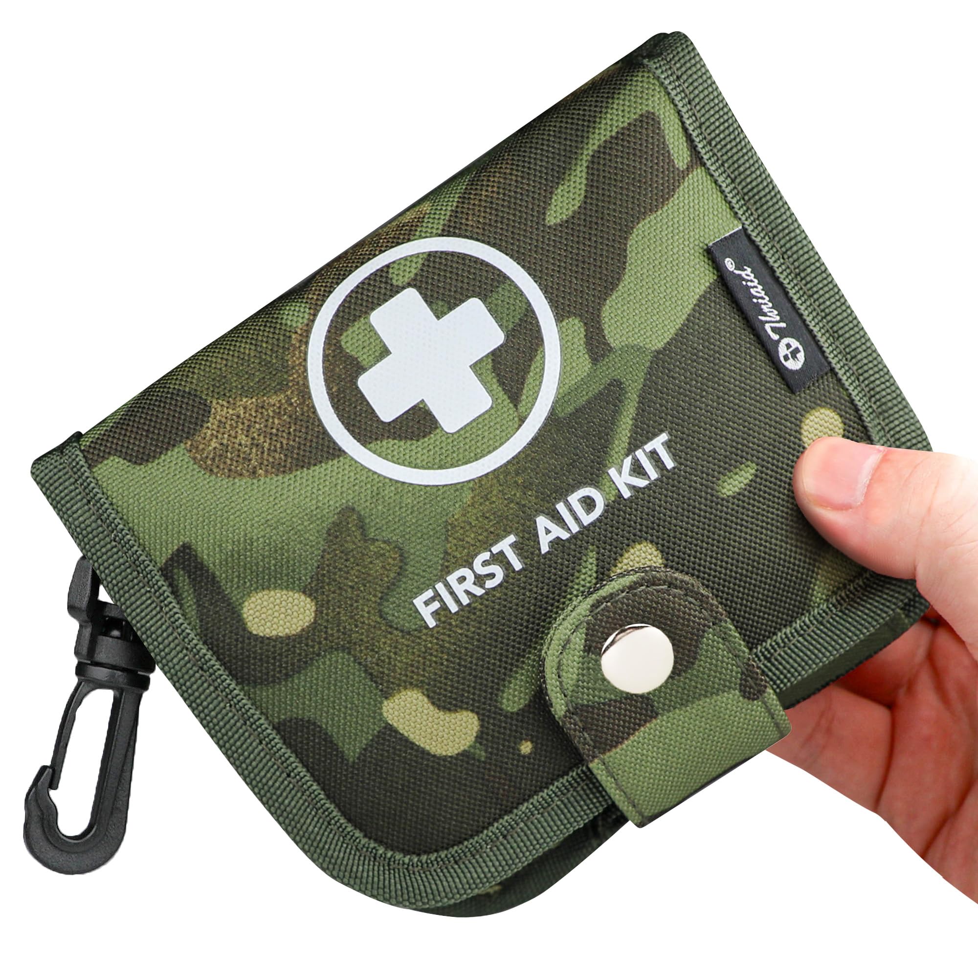 Small First Aid Kit, 100 Pieces Water-Resistant Well Organzied Pouch with Rotatable Buckle - Ideal for Outdoor, Travel, Biking, Camping, Hiking, Car (Green Camo)