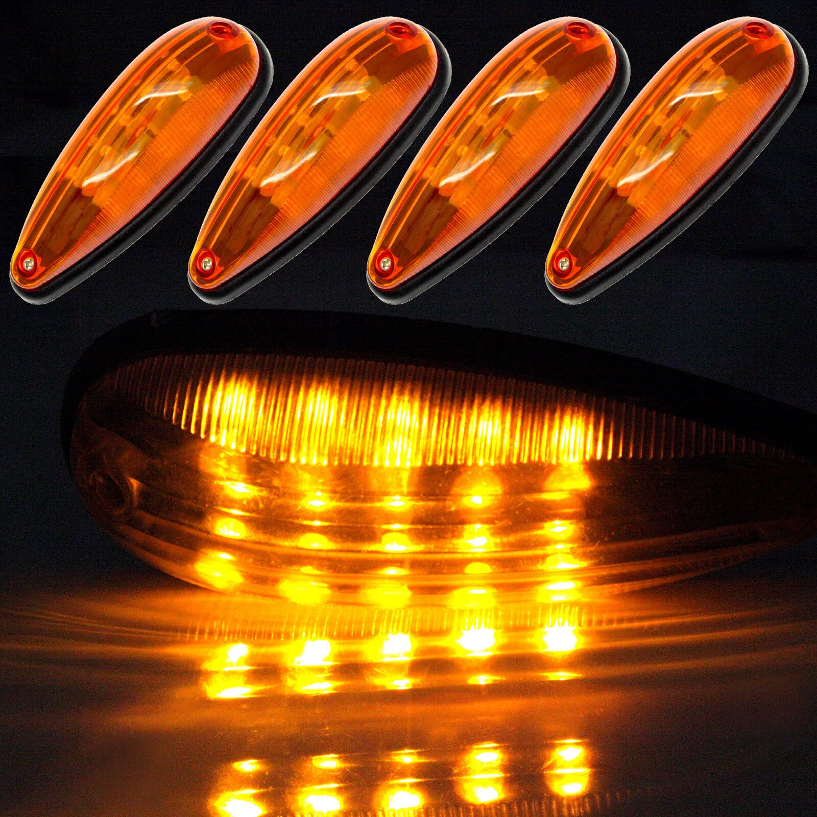 LBRST 4 x 3 Led AmberLens Front Rear Teardrop Cab Light Top Clearance Roof Running Light 5 x AmberLens 3 Led For Van Pickup Truck Trailer Semi Lights