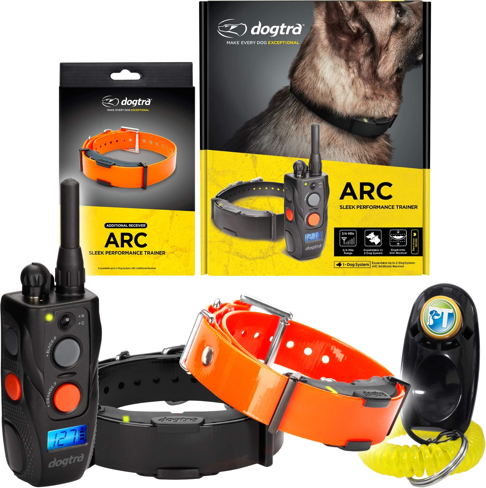 DogtraARC 2-Dogs Remote Training Collar - 3/4 Mile Range, Waterproof, Rechargeable, Static Stimulation, Vibration, Audible Tone, Small, Medium, Large Dog Training E-Collar