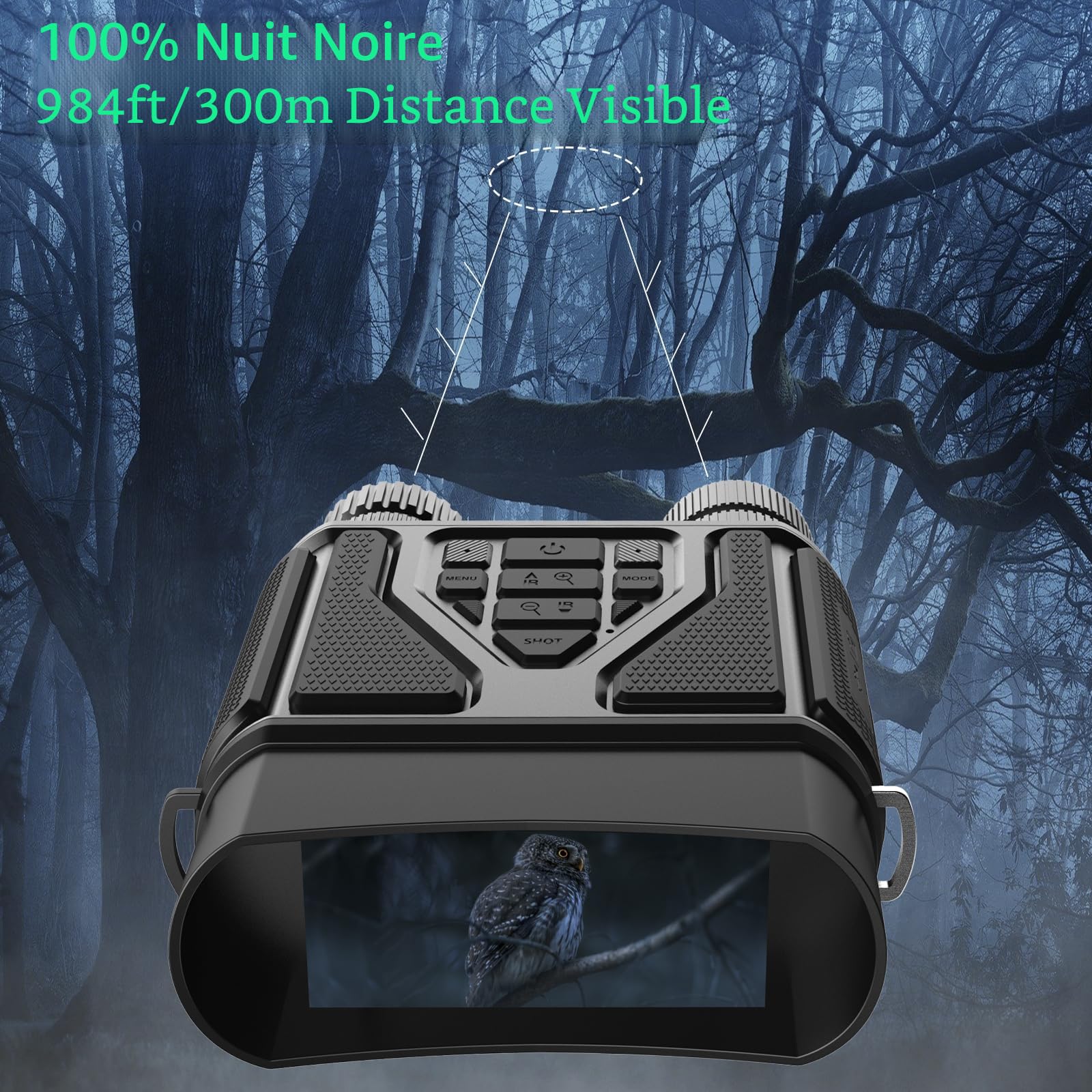 Jumelles Vision Nocturne, Portée 300m, Zoom 8X, Batterie 4000mAh, Carte 32GB Incluse