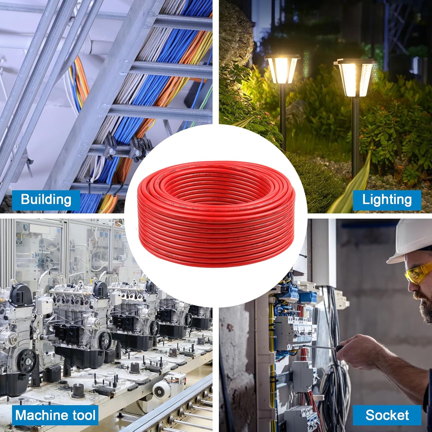 THHN Wire 10 Gauge 25 FT OFC Electrical Wire, 10 AWG Solid Copper Wire Rated up to 600V Building Wire Nylon Jacket for Residential, CNC, Ground, Industrial (10 Gauge, Red)