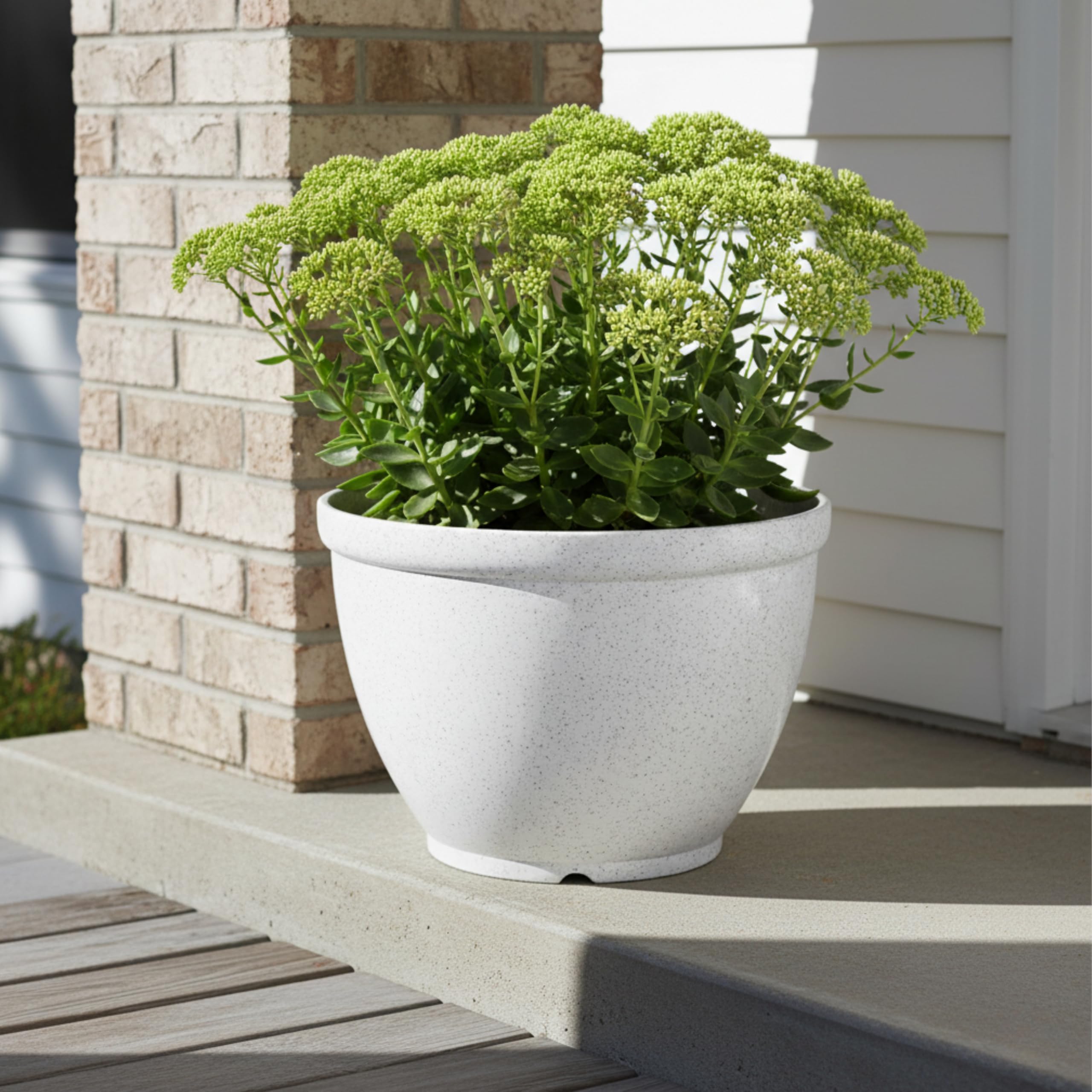 Kraft Seeds Emerald Round Big 16 Inch White Marble Planter, Durable & Lightweight, Planter for Home Decor, Garden Use, Suitable for Indoor & Outdoor Spaces (Pack of 1)-image-44