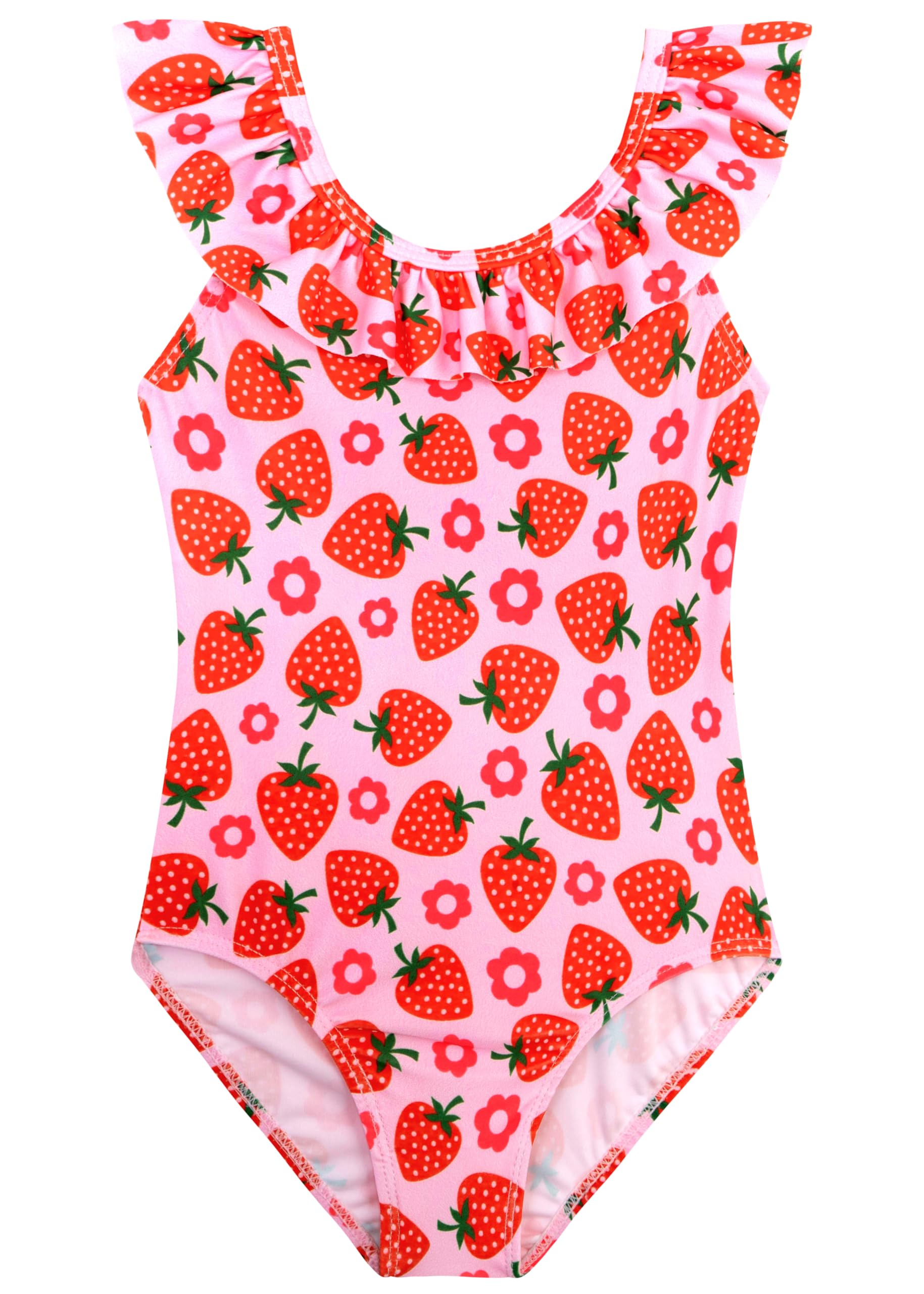 XiaoMoSha Girls Swimsuits Ruffled Round Neck One Piece Bathing Suits Quick Dry UPF 50+ Summer Hawaii Swimwear for Kids 3-10T