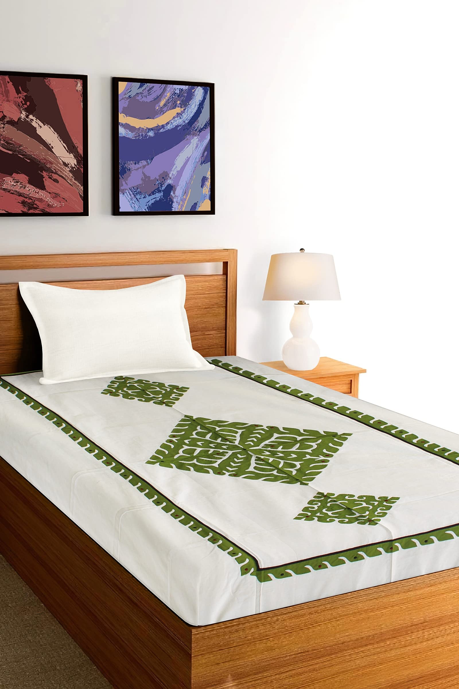 (A Gujarat Govt Enterprise) Off-White Applique Work Single Bedcover (GGCAWSB03)-image-10