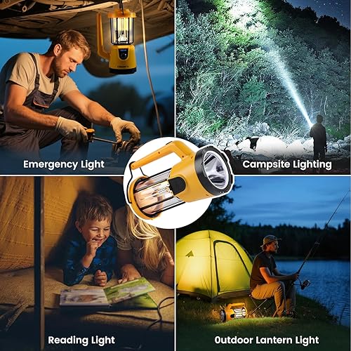 Miniatura 6 de Linterna LED para camping, linterna recargable de 2000 lm, 4200 mAh, 4 modos, 8 horas de funcionamiento, IP43 impermeable, naranja