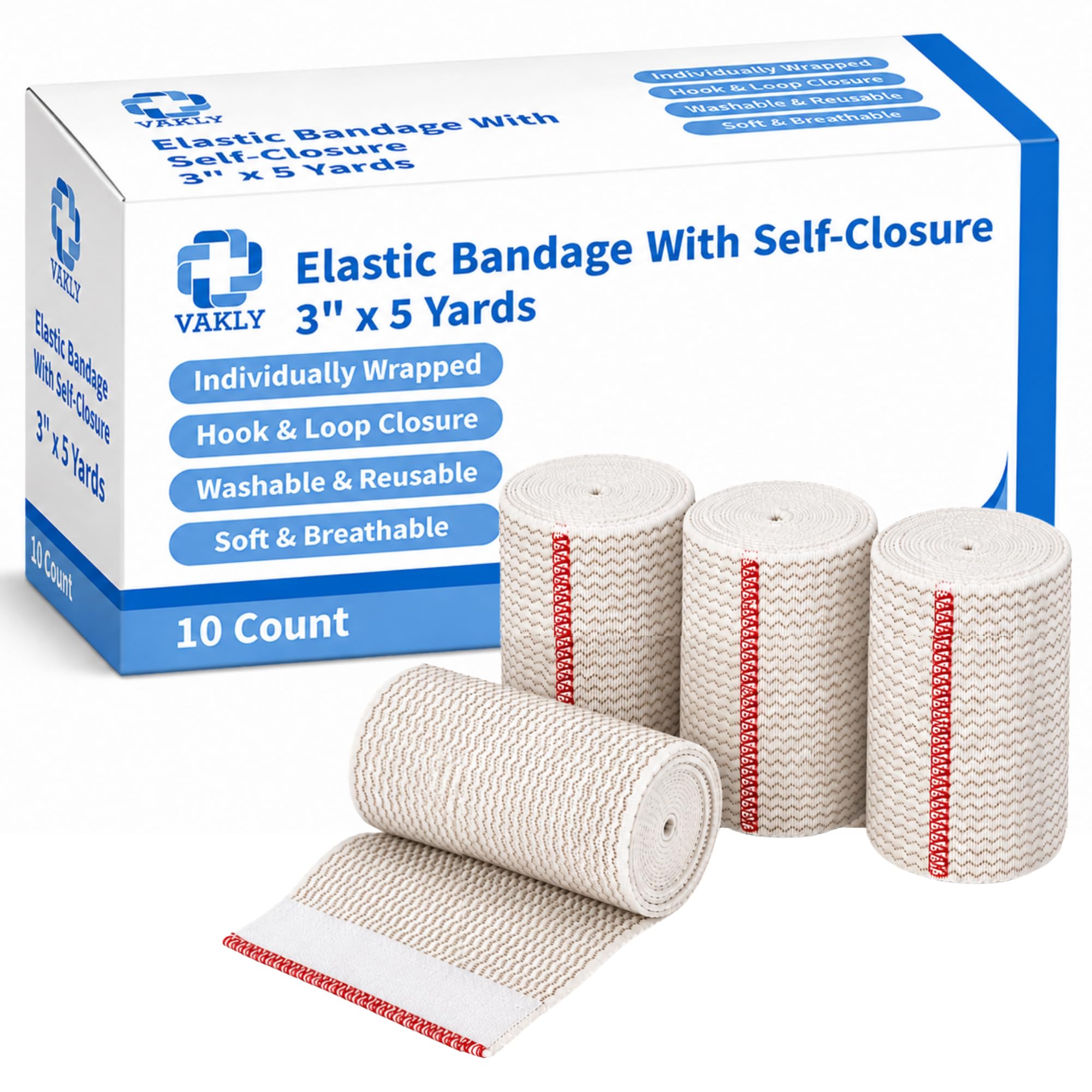 Vakly Elastic Bandage Wrap 4'' x 5 Yds, Self-Closure Compression Roll 10 Pk — Amazon image 14