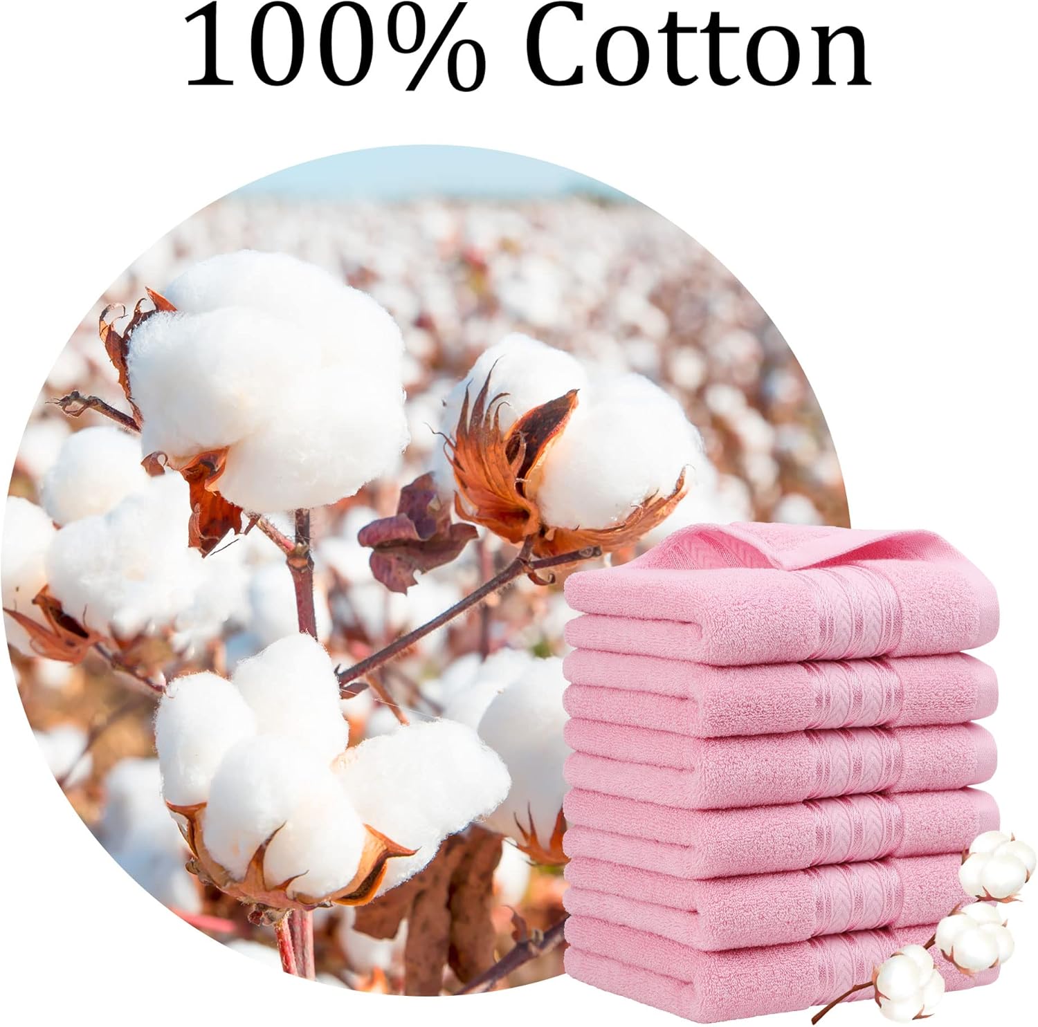 PiccoCasa Hand Towels for Bathroom 13 x 29 Inches 100% Cotton (6 Pack), Soft & Highly Absorbent Oversized Cotton Guest Towels for Hotel Spa, Face Towels Washcloth Pink