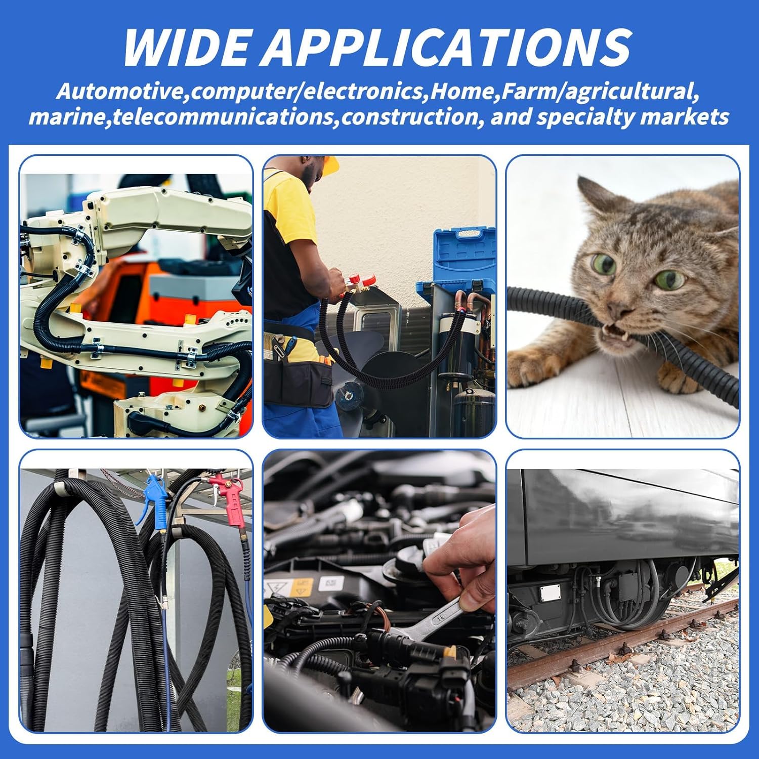 Split Wire Loom Tubing 1/4", 1/2", 3/8" x 50 FT Wire Protector Tubing, Automotive Wire Flexible Conduit Cord Covers with 50 Cable Ties for Automotive Marine RV Agriculture Electrical Cable Protection