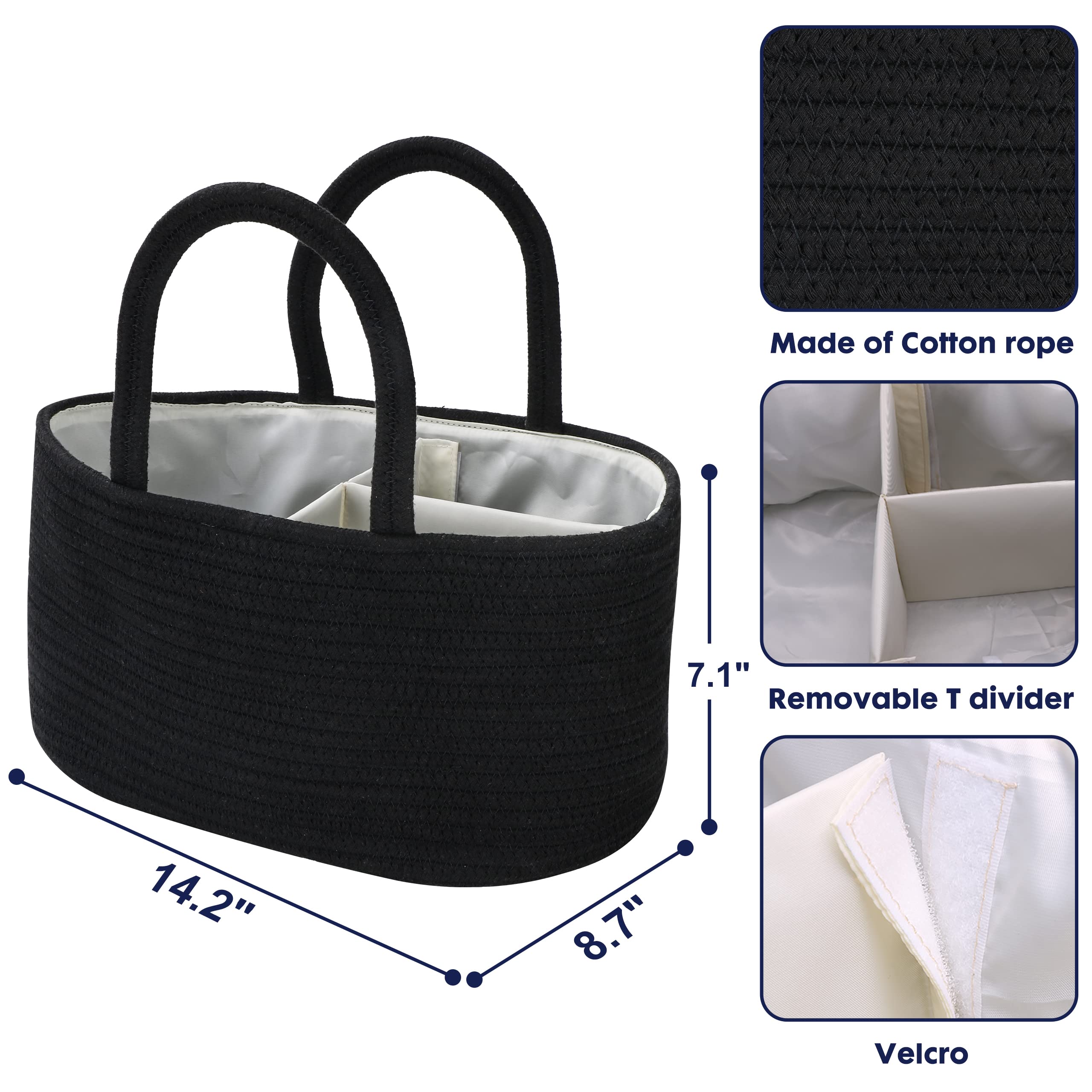 Organizador de pañales para bebés, cesta de almacenamiento para la habitación del bebé con cordón de algodón, bolsa portátil, bolsa para cambiador, y viajes en coche, regalos para baby shower