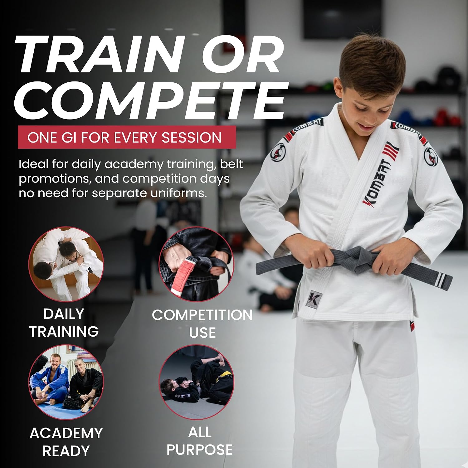 KOMBAT USA Kids BJJ Gi – IBJJF Approved Ultra-Light Brazilian Jiu Jitsu Uniform for Boys & Girls