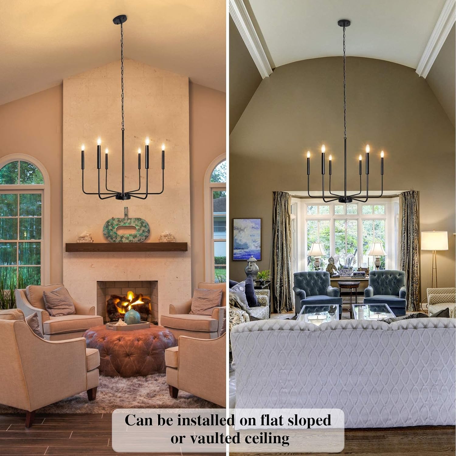 Farmhouse Chandelier Light Fixtures Ceiling Hanging 6 Lights Modern Candle Matte Black Ceiling Light Fixture, 26in Industrial Rustic Chandeliers for Dining Room Kitchen Island Living Room Foyer