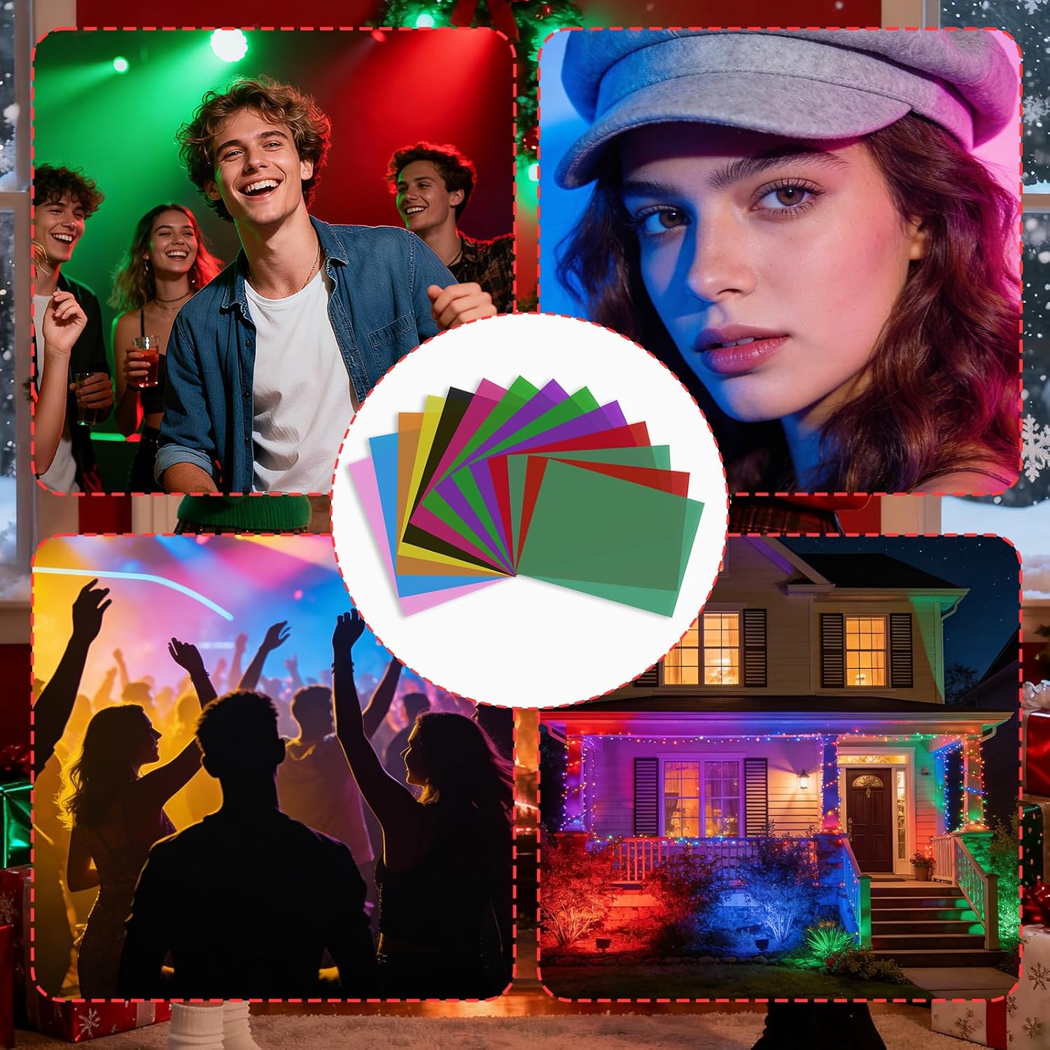 Gel Light Filter - 14 PCS Red Green Christmas Gel Light Filter, Colored Overlays Correction Transparency Film Plastic Sheets for Christmas Landscape Led Light or Reading, 11.7 x 8.5 Inches (Colorful)