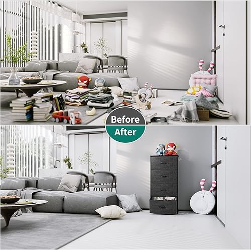 Miniatura 6 de YITAHOME Torre de almacenamiento con 4 cajones, cómoda de tela, unidad organizadora para dormitorio, sala de estar, armarios y guardería, marco de