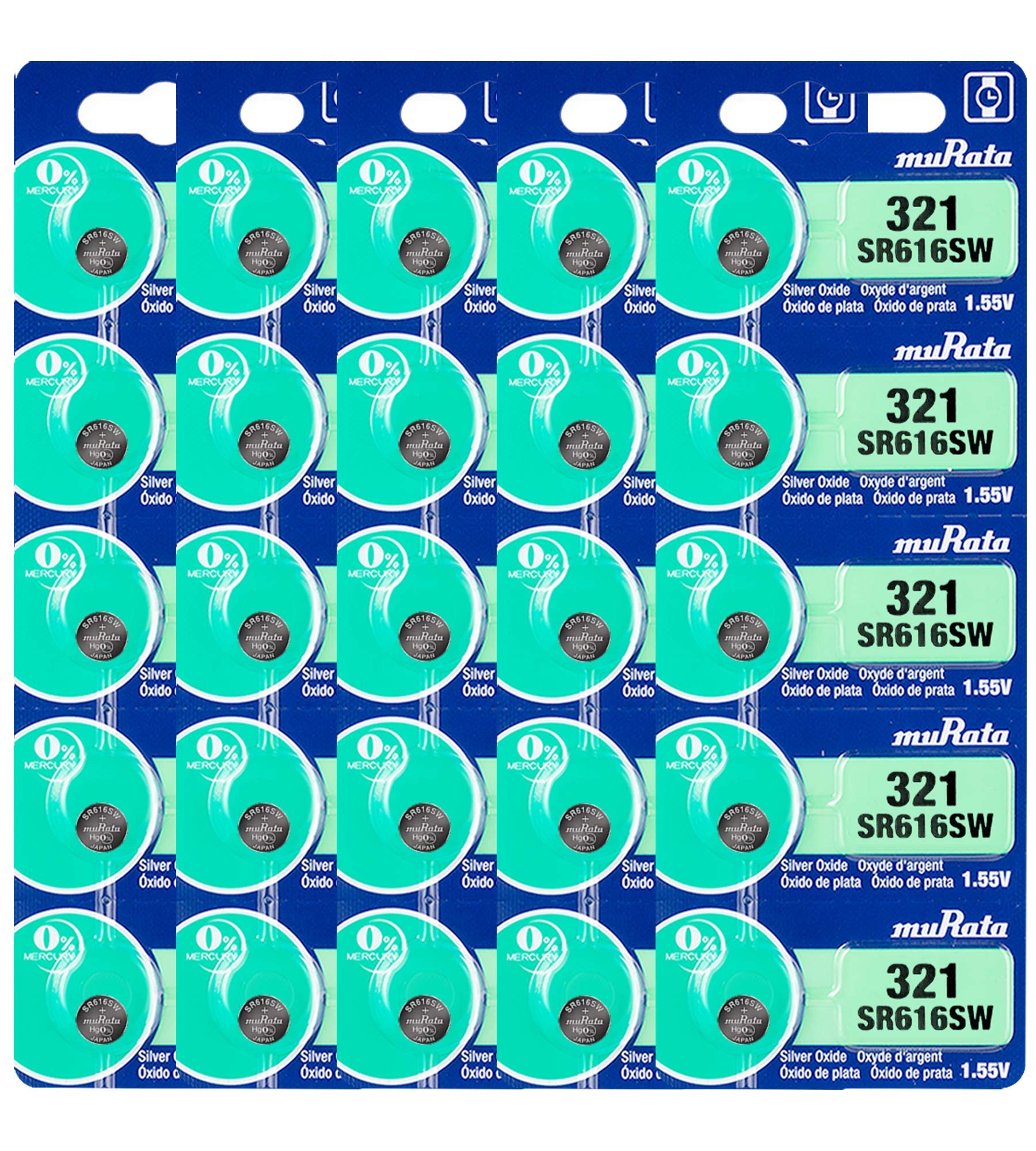 Murata 321 Battery SR616SW 1.55V Silver Oxide Watch Button Cell (25 Batteries)