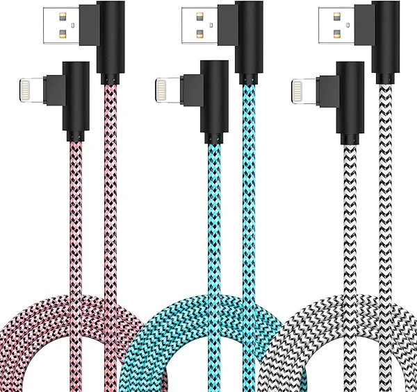 3 Pack iPhone Charger 10FT [Apple MFi Certified] Right Angle Lightning Cable Fast Charging Cord, Car Cable for iPhone 14 13 12 11 Pro/Pro Max/Mini/XS/XR/8 7 Plus, iPad, CarPlay