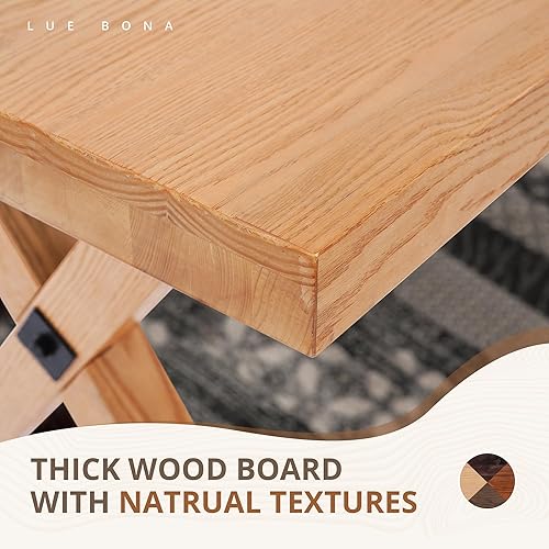 Miniatura 4 de LUE BONA Banco de comedor de 47 pulgadas con madera maciza, banco de cocina de granja con grano de madera natural, silla de comedor rectangular