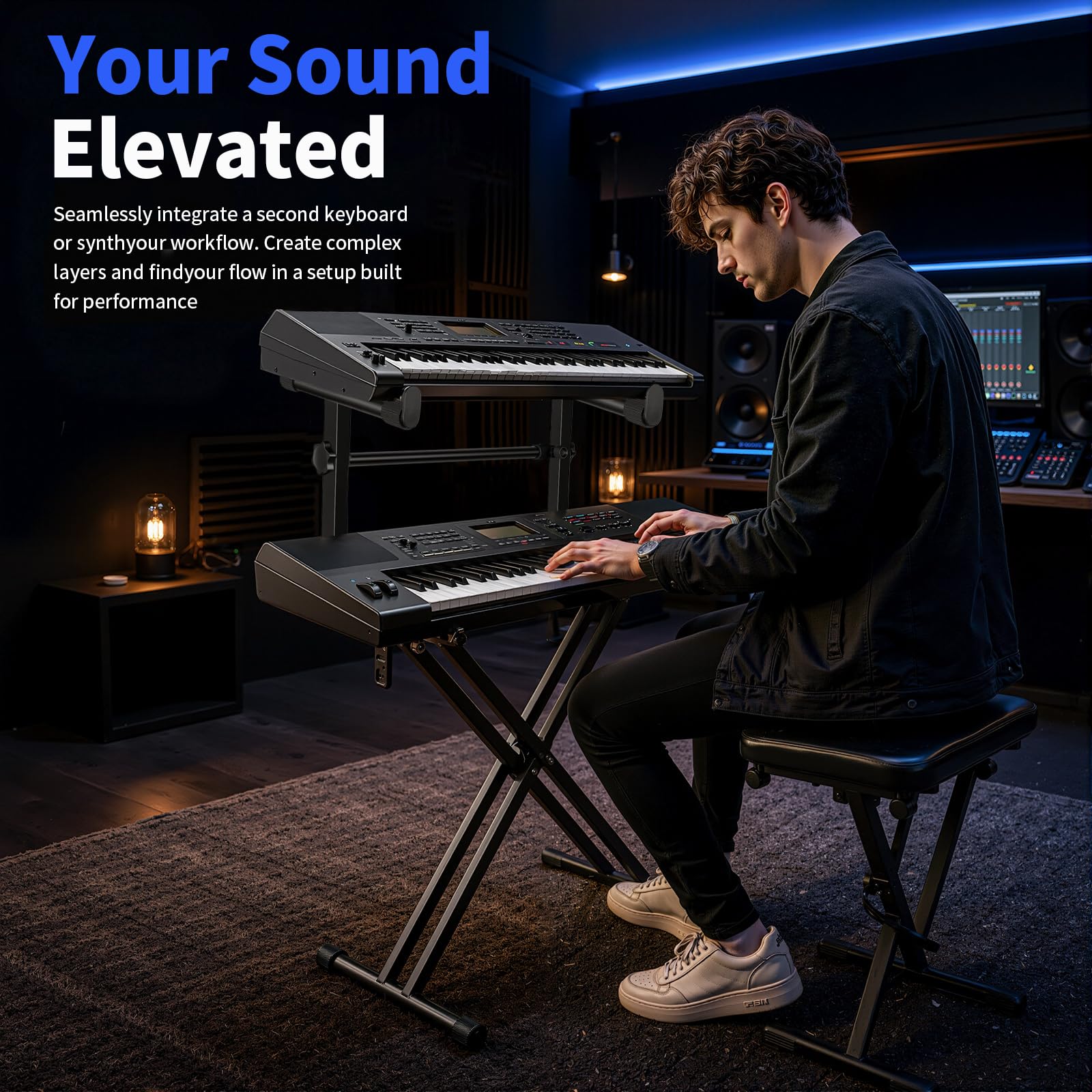 Supporto per tastiera di secondo livello, estensione per tastiera per pianoforte X-Style, adatto per pianoforte digitale elettrico a 54-88 tasti, accessori per pianoforte a forma di X